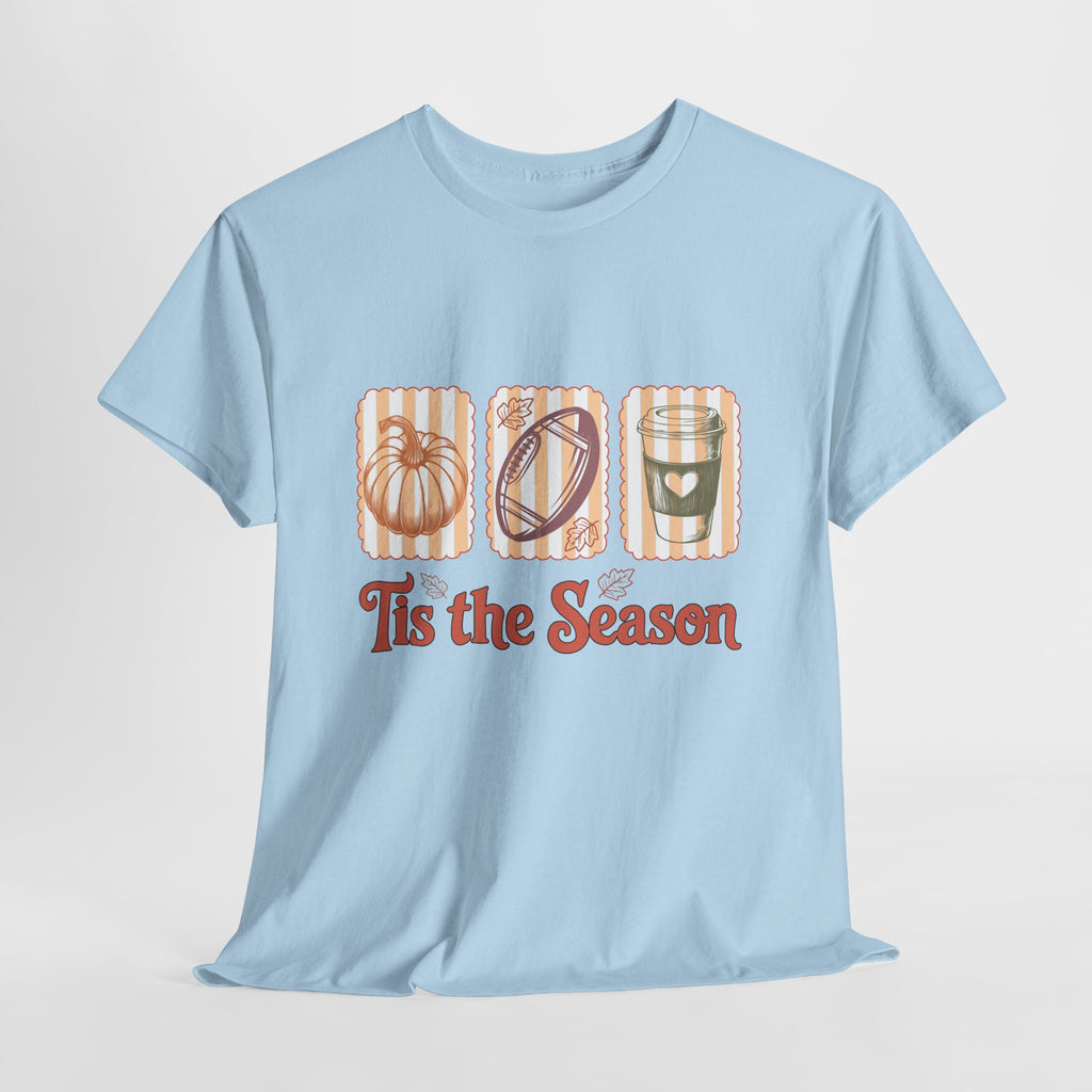 Tis the Season Pumpkin, Football & Coffee Fall Unisex Cotton T-Shirt