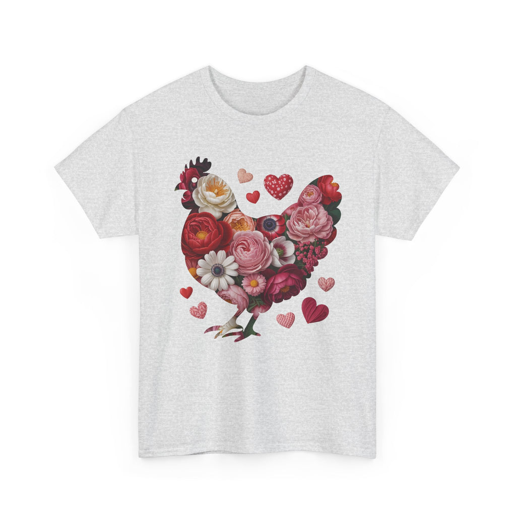 Floral Chicken Heart Tee — Red & Pink Flower Silhouette Unisex Cotton Tee