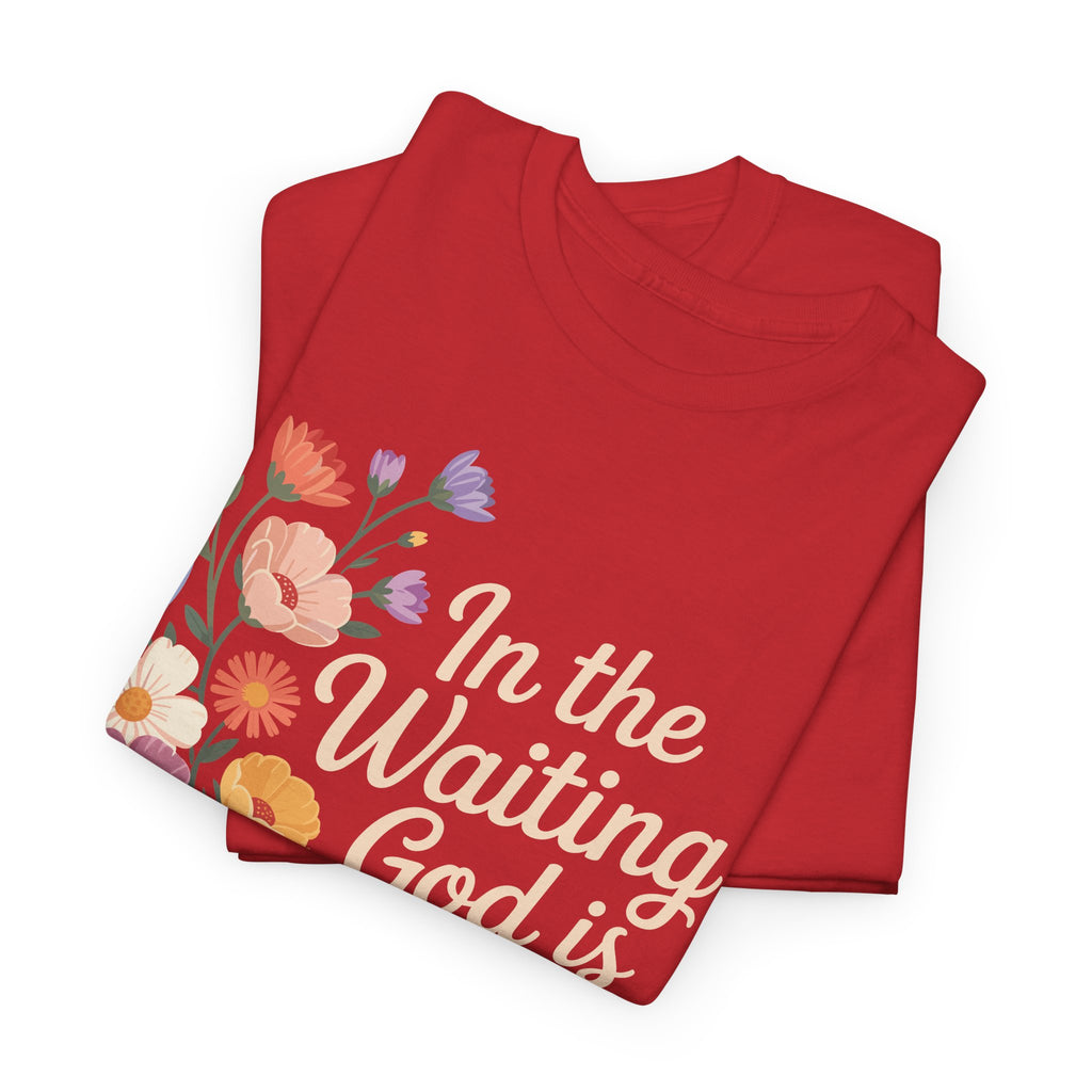 Pastel Floral “In the Waiting God Is Working” Unisex Cotton T-Shirt