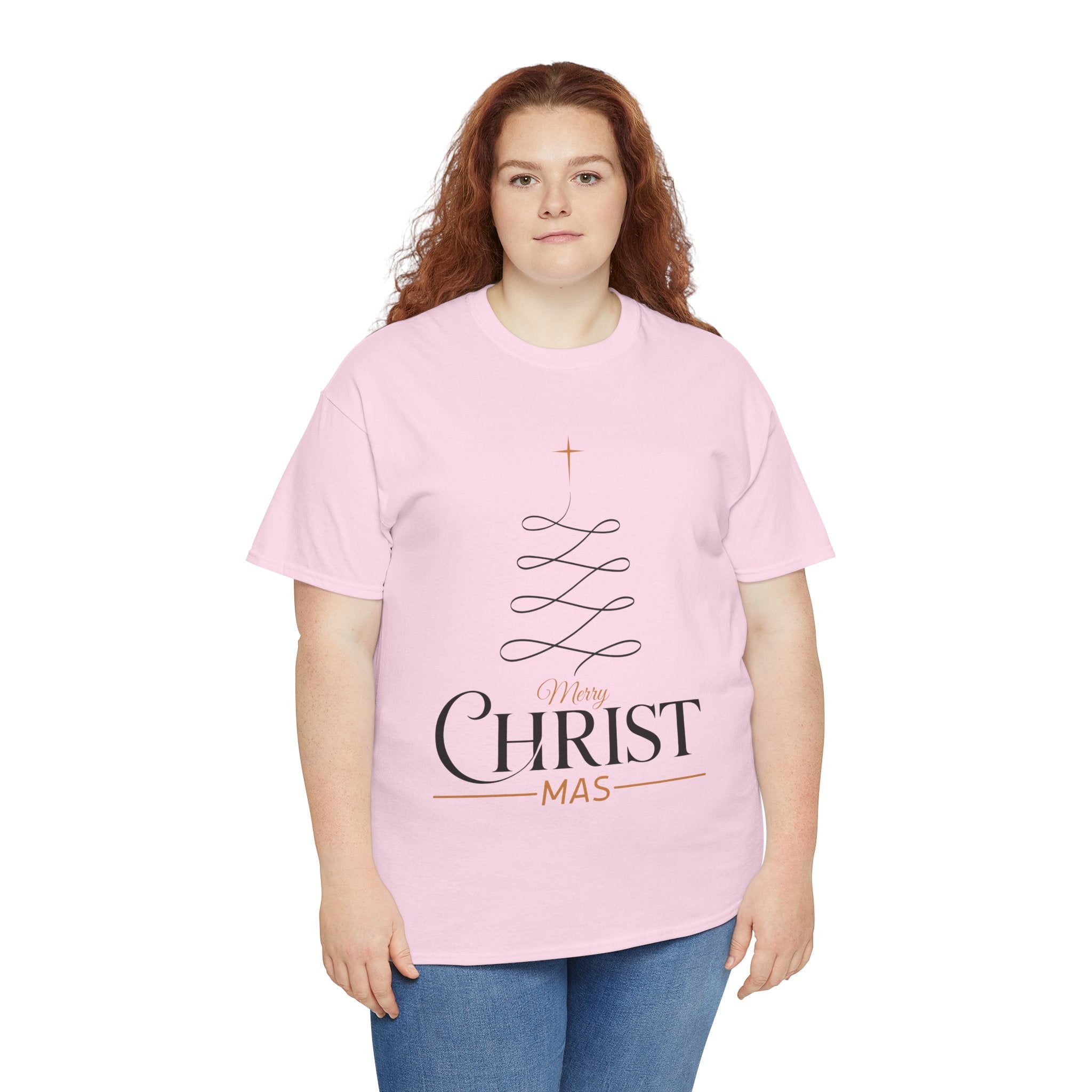 Merry Christmas Gold Cross Tree Unisex Cotton Tee