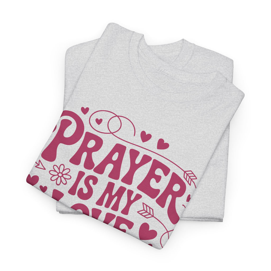 Prayer Is My Love Language Christian Tee — Pastel Pink Hearts Unisex Cotton Tee