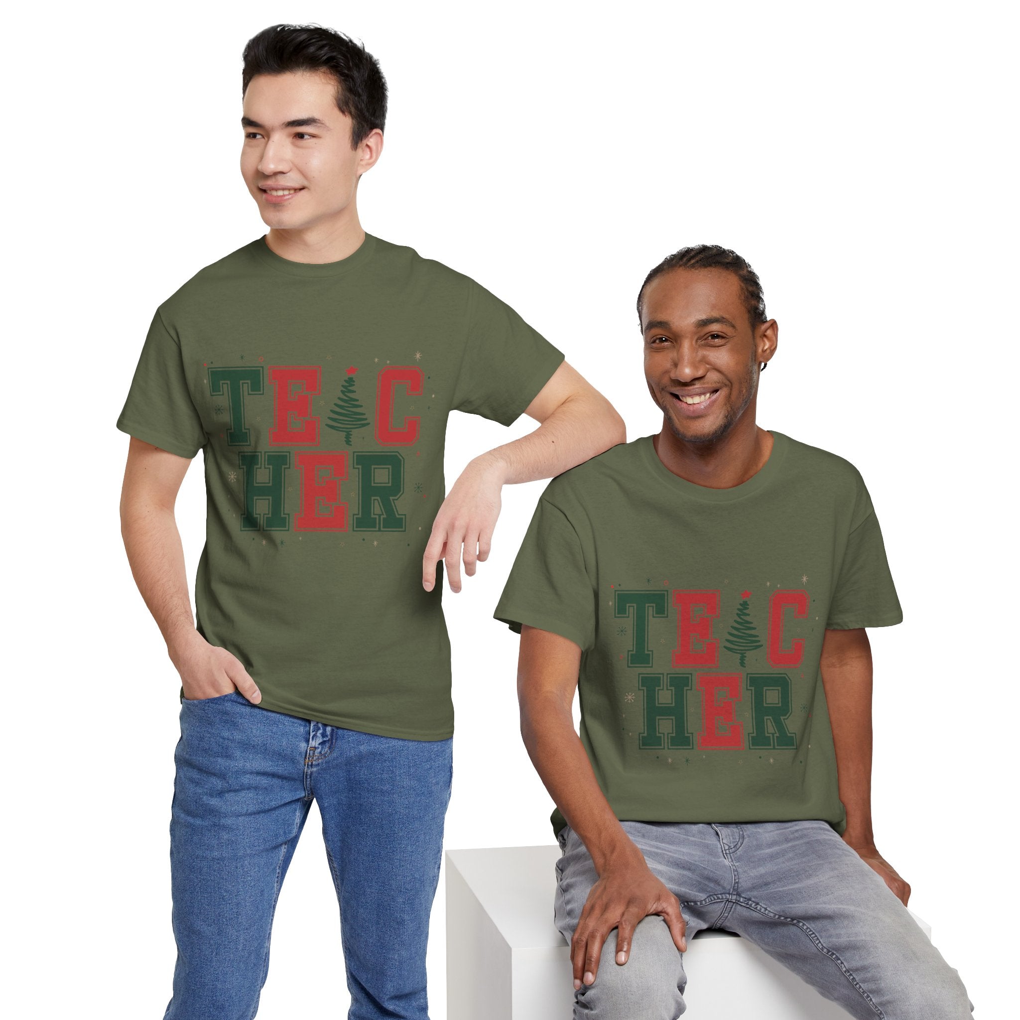 Teacher Christmas Varsity T-Shirt — Red & Green Holiday Unisex Cotton Tee