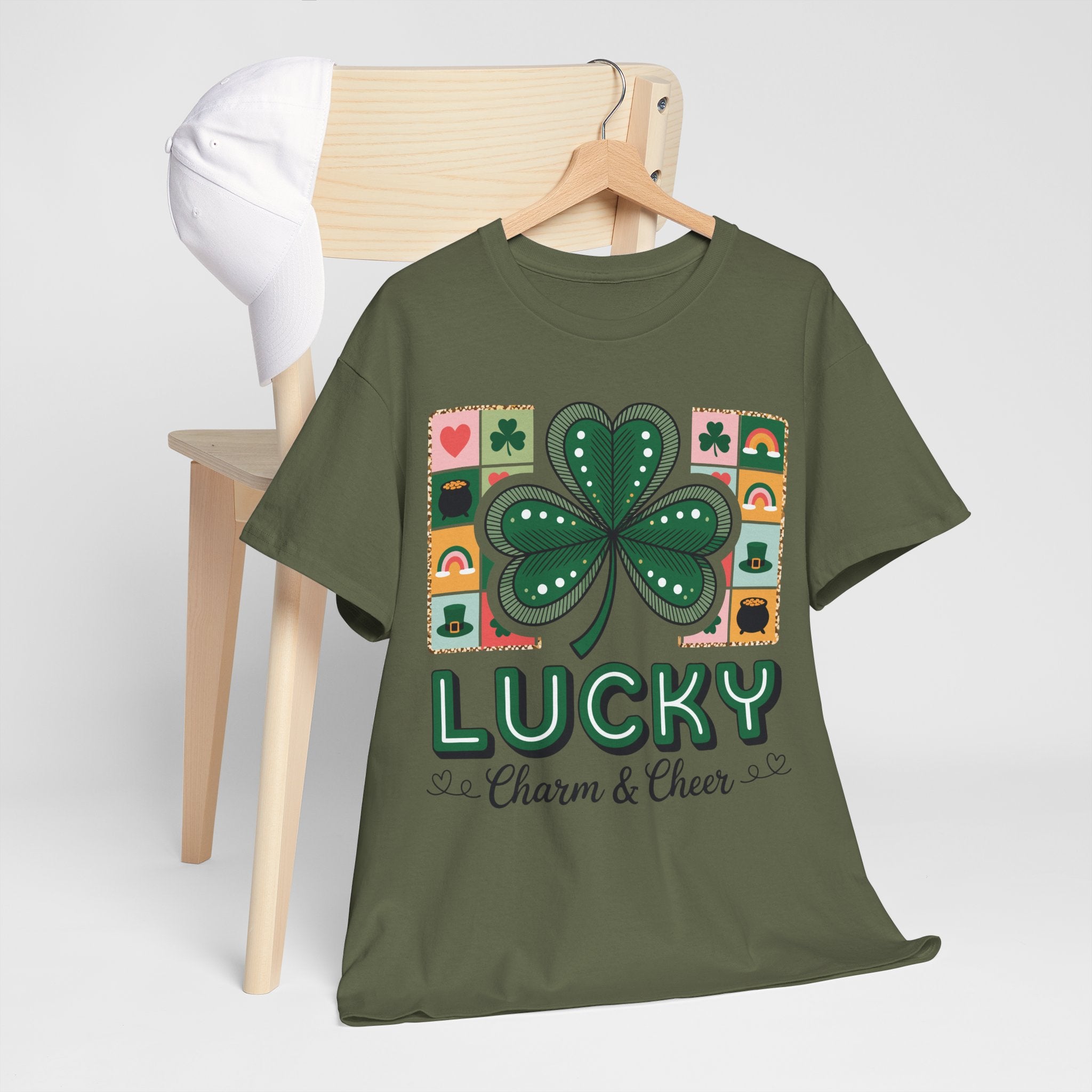 Lucky Charm & Cheer Clover Tee — Patchwork St. Patrick’s Day Unisex Cotton T-Shirt