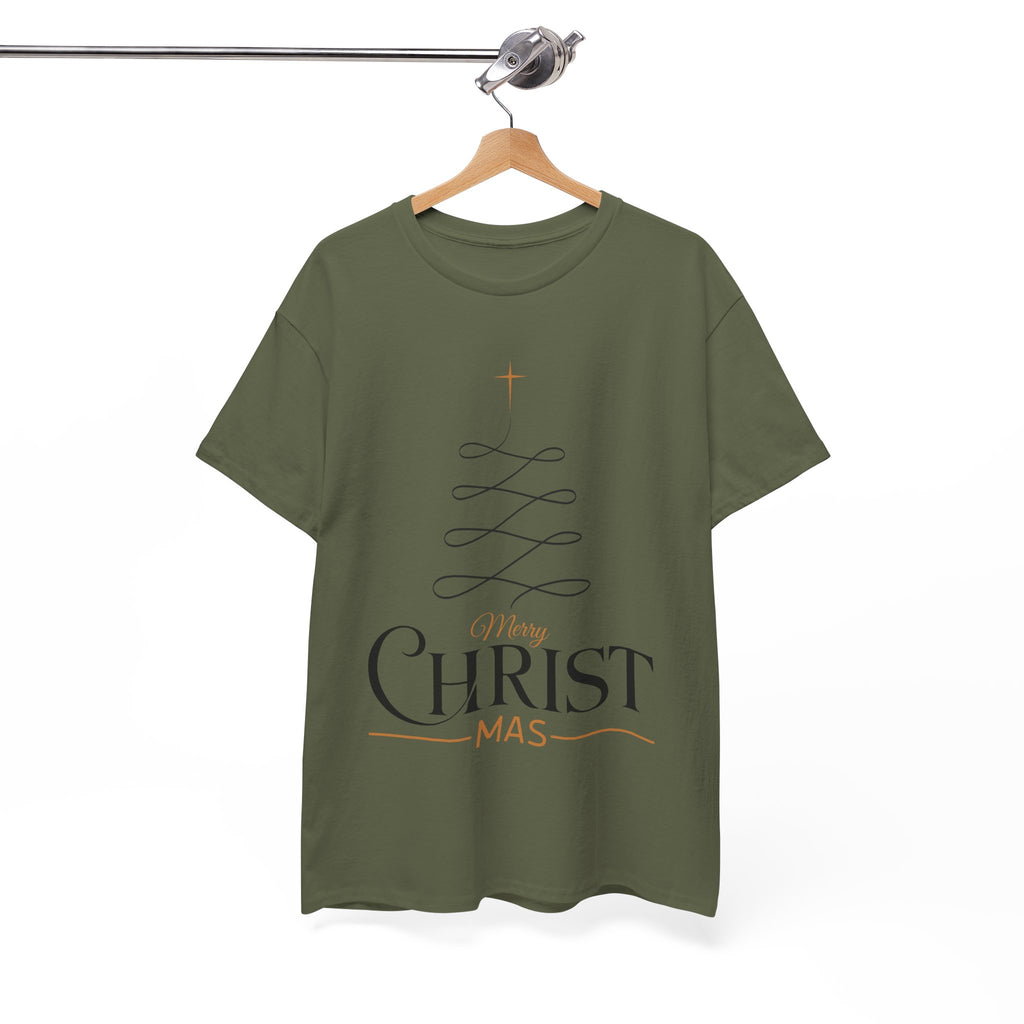 Merry Christmas Gold Cross Tree Unisex Cotton Tee