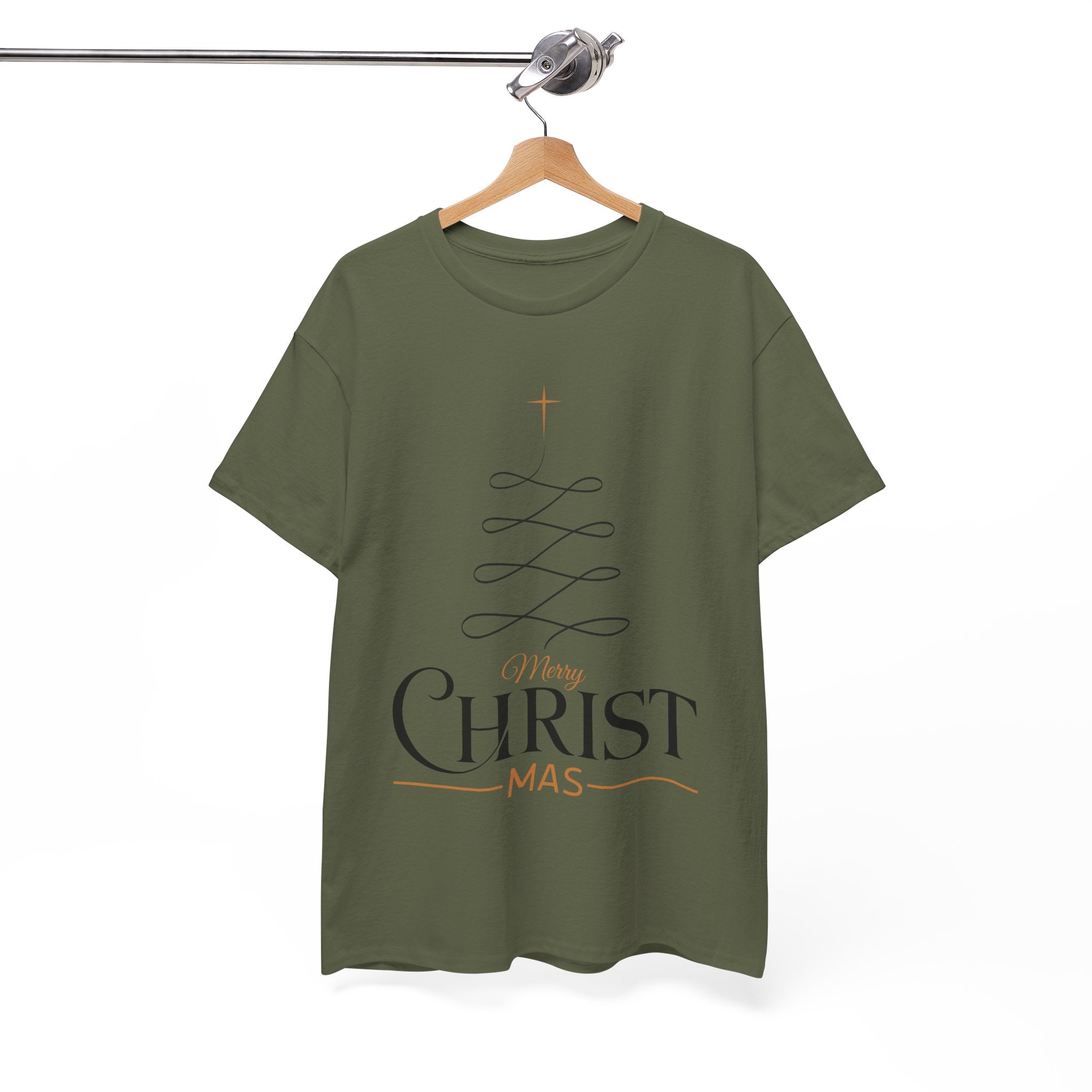 Merry Christmas Gold Cross Tree Unisex Cotton Tee