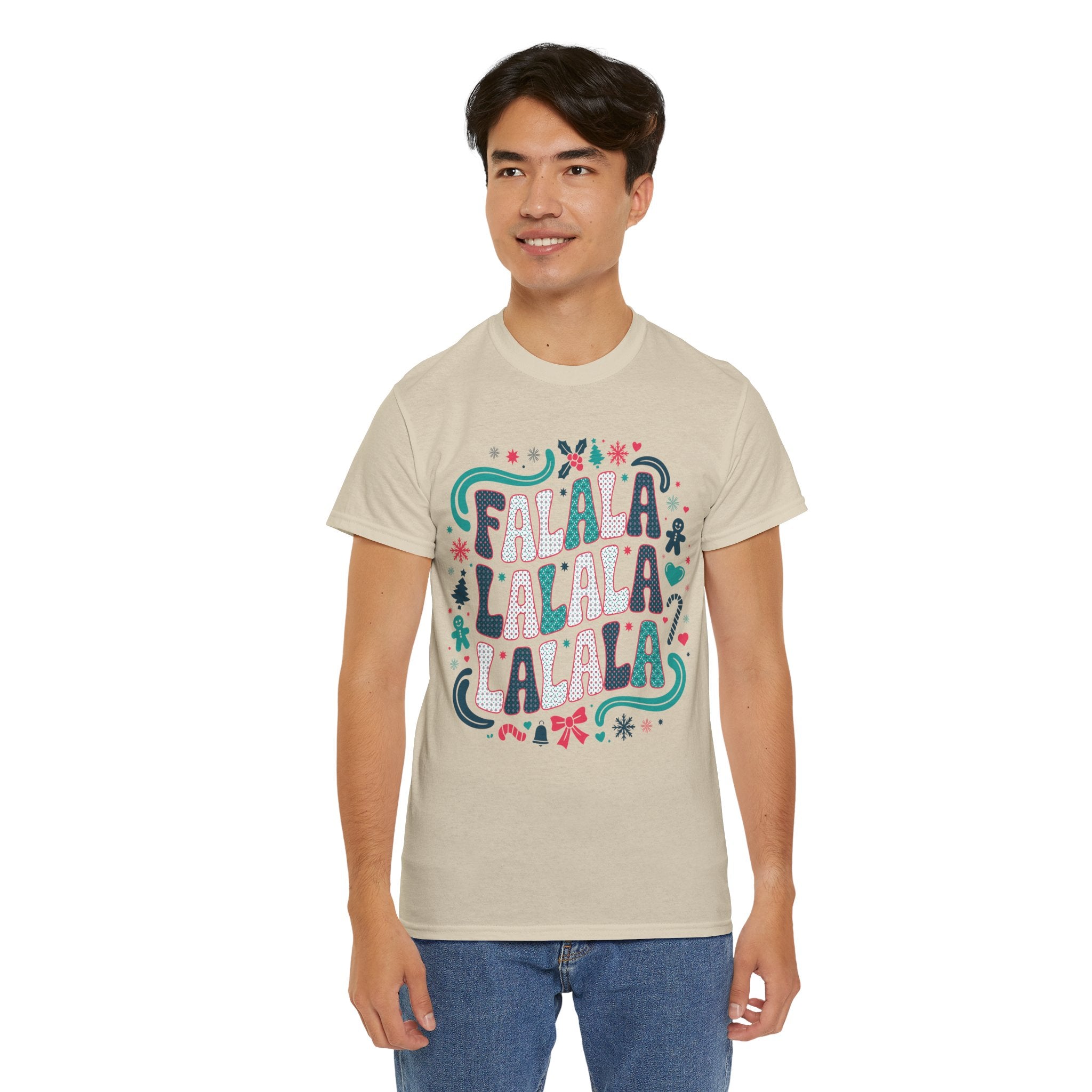 Fa La La La La Christmas T-Shirt — Festive Candy Cane & Gingerbread Holiday Unisex Cotton Tee