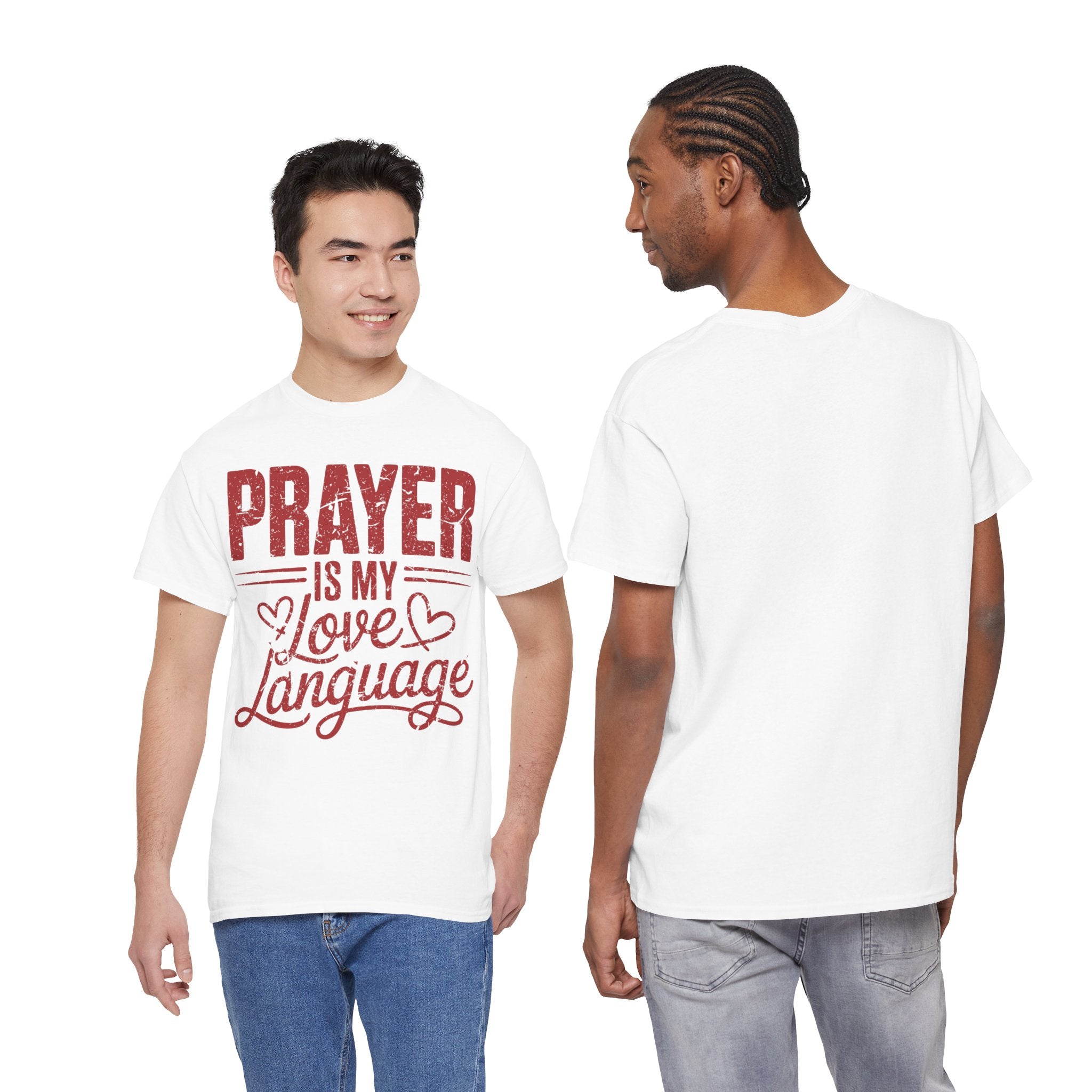 Prayer Is My Love Language T-Shirt — Faith-Inspired Red Hearts Unisex Cotton Tee