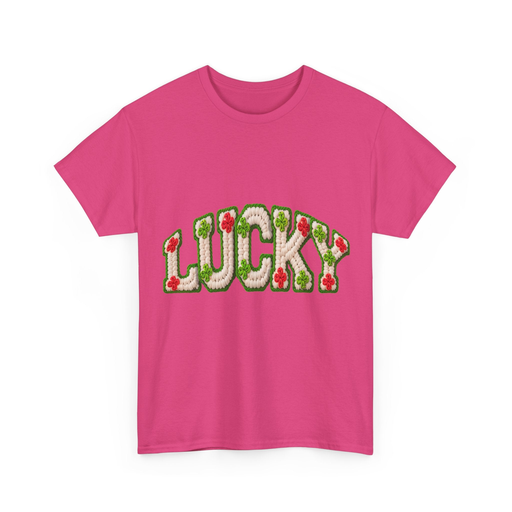 Lucky Crochet Clover T-Shirt — Faux-Yarn Embroidered St. Patrick’s Unisex Cotton Tee