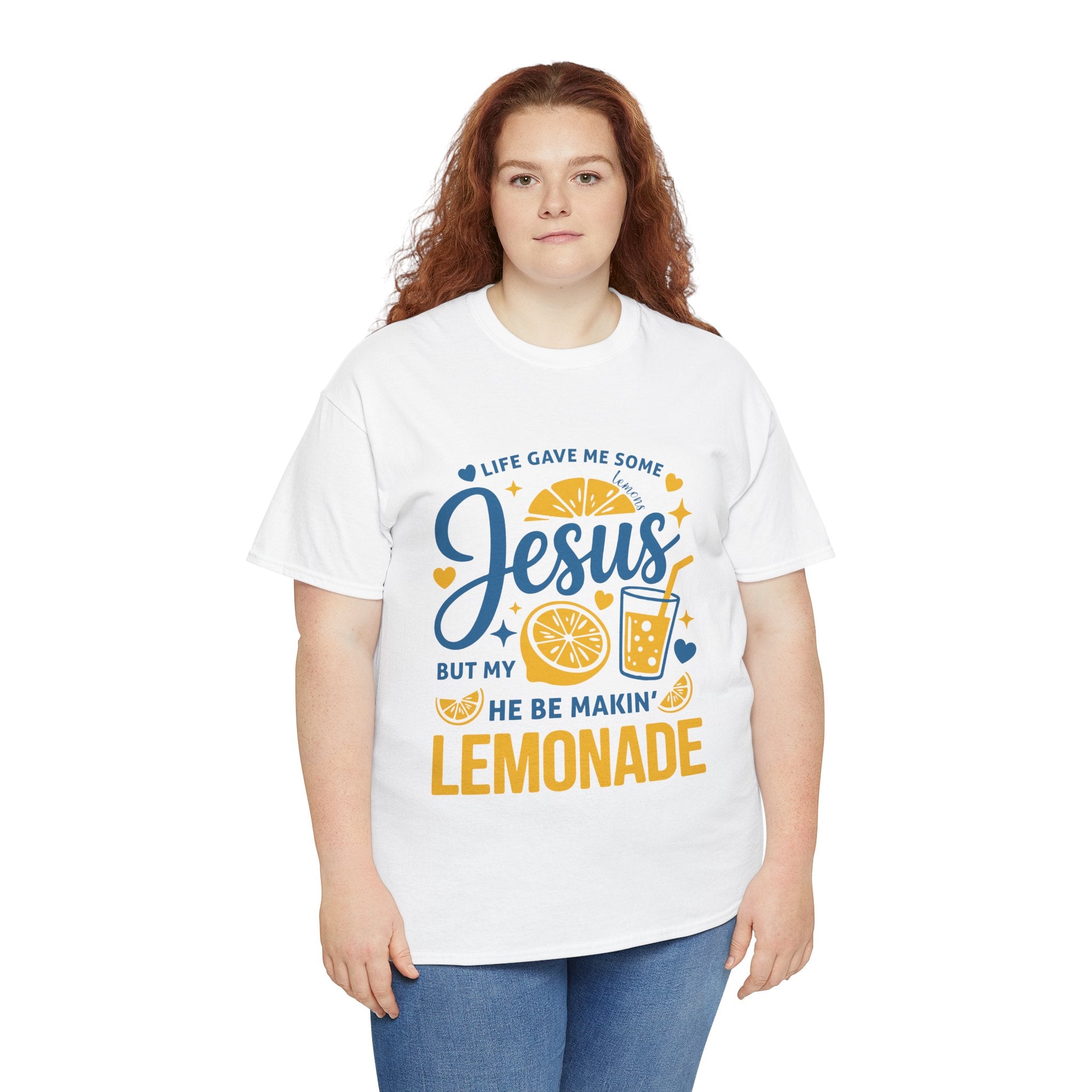 Christian Lemonade T-Shirt — “Life gave me some lemons but my Jesus He be makin’ lemonade”. Unisex Cotton Tee