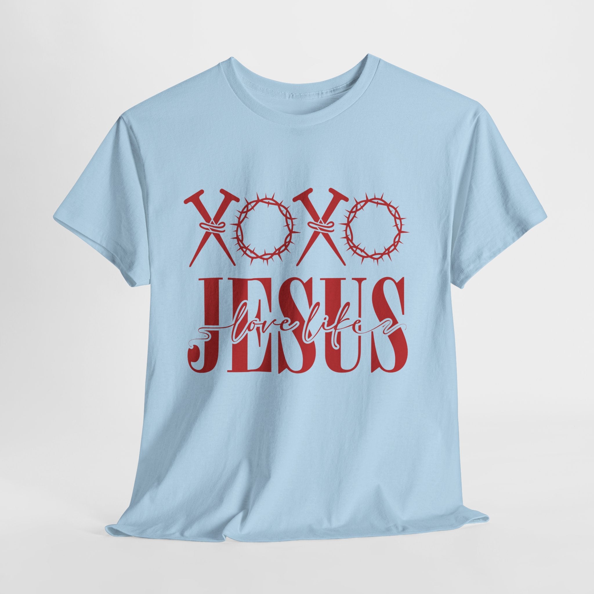Christian Valentine T-Shirt — "XOXO Jesus Love Life" Nails & Thorn Crown Design Unisex Cotton Tee
