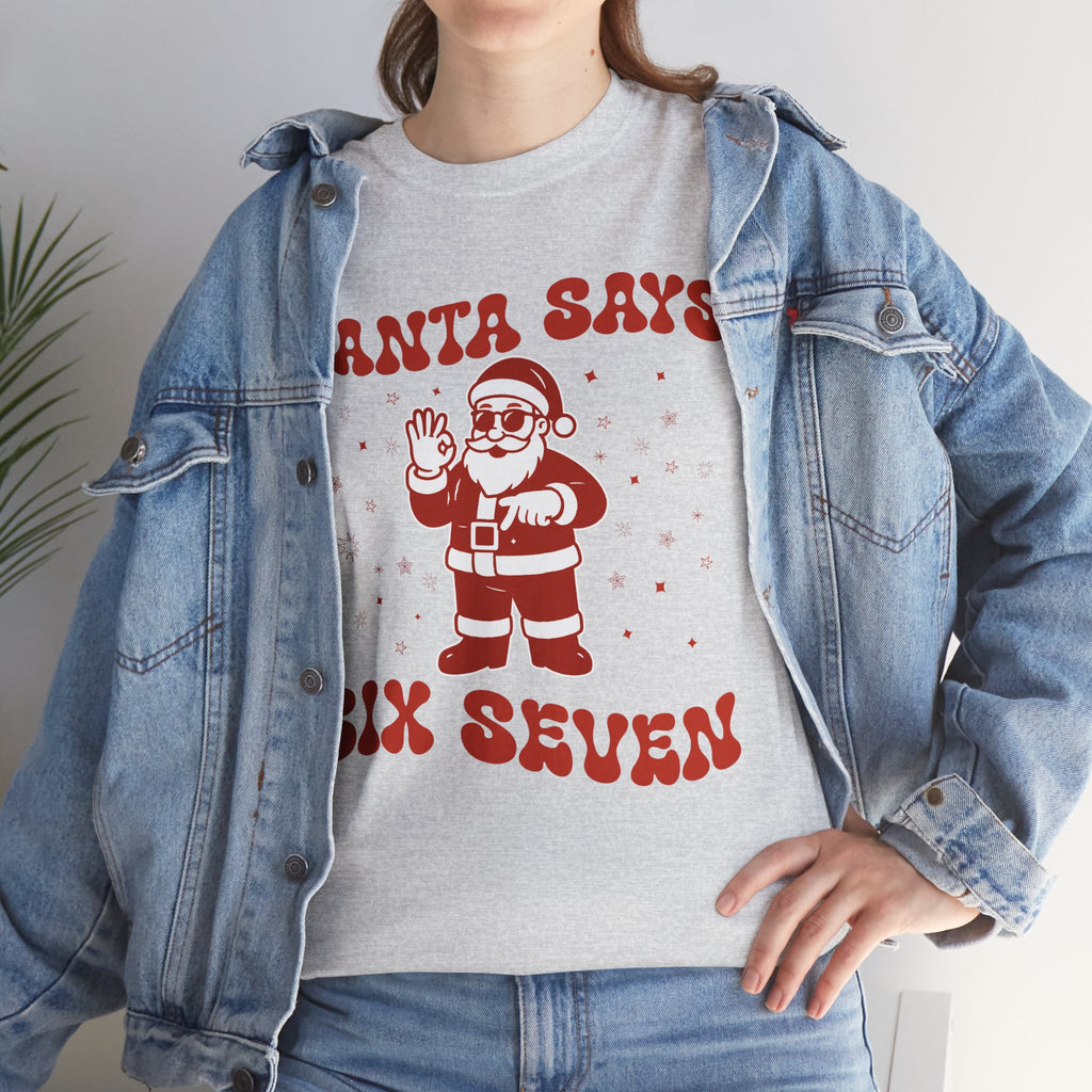 Retro 'Santa Says Six Seven' Christmas Unisex Cotton Tee