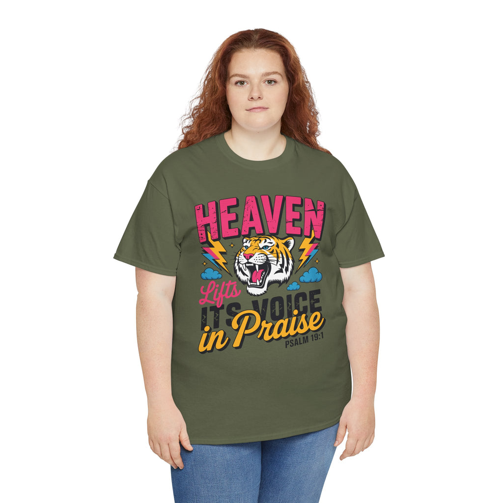 Psalm 19:1 Tiger Praise T-Shirt — Bold Christian Roaring Tiger Graphic.Unisex Cotton Tee