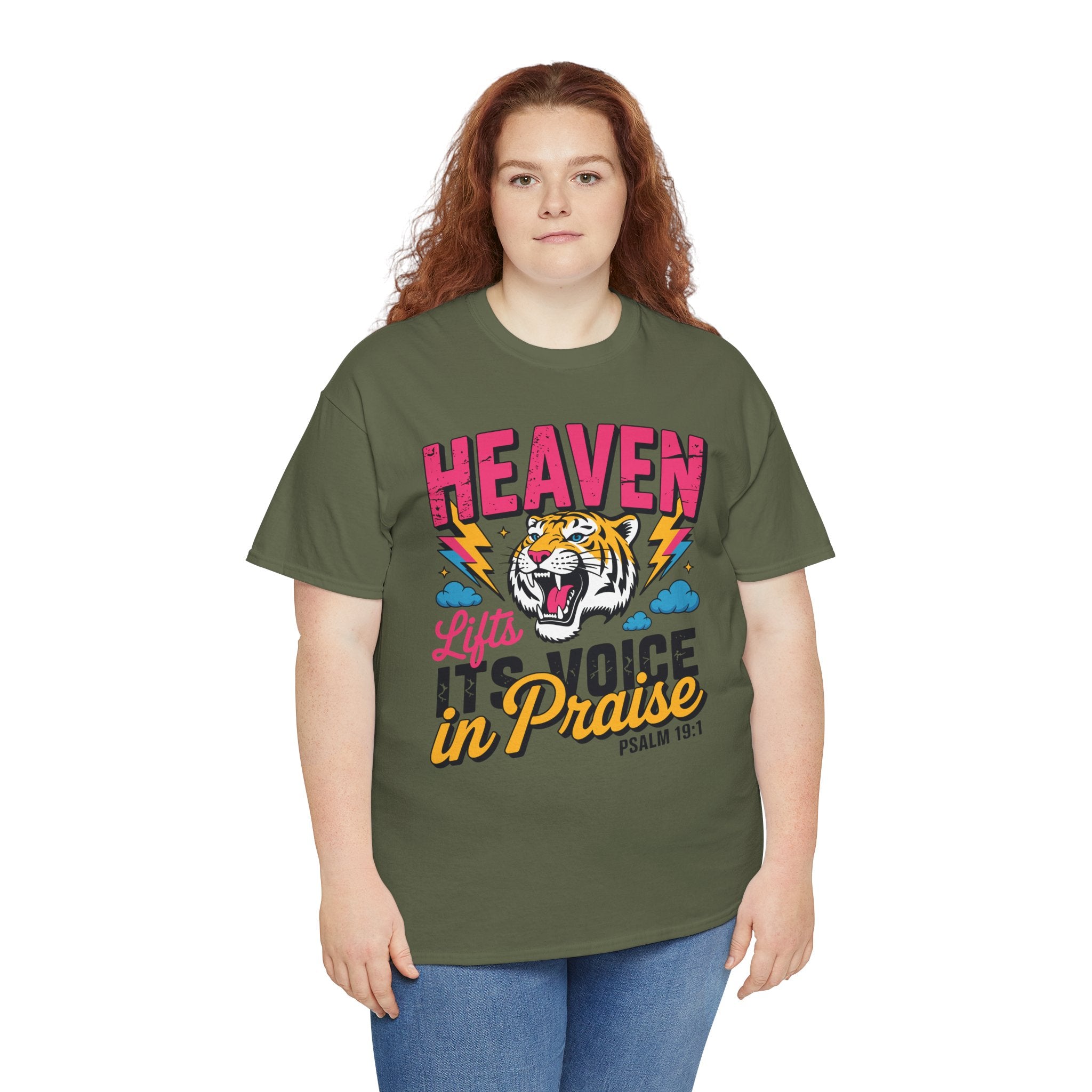 Psalm 19:1 Tiger Praise T-Shirt — Bold Christian Roaring Tiger Graphic.Unisex Cotton Tee
