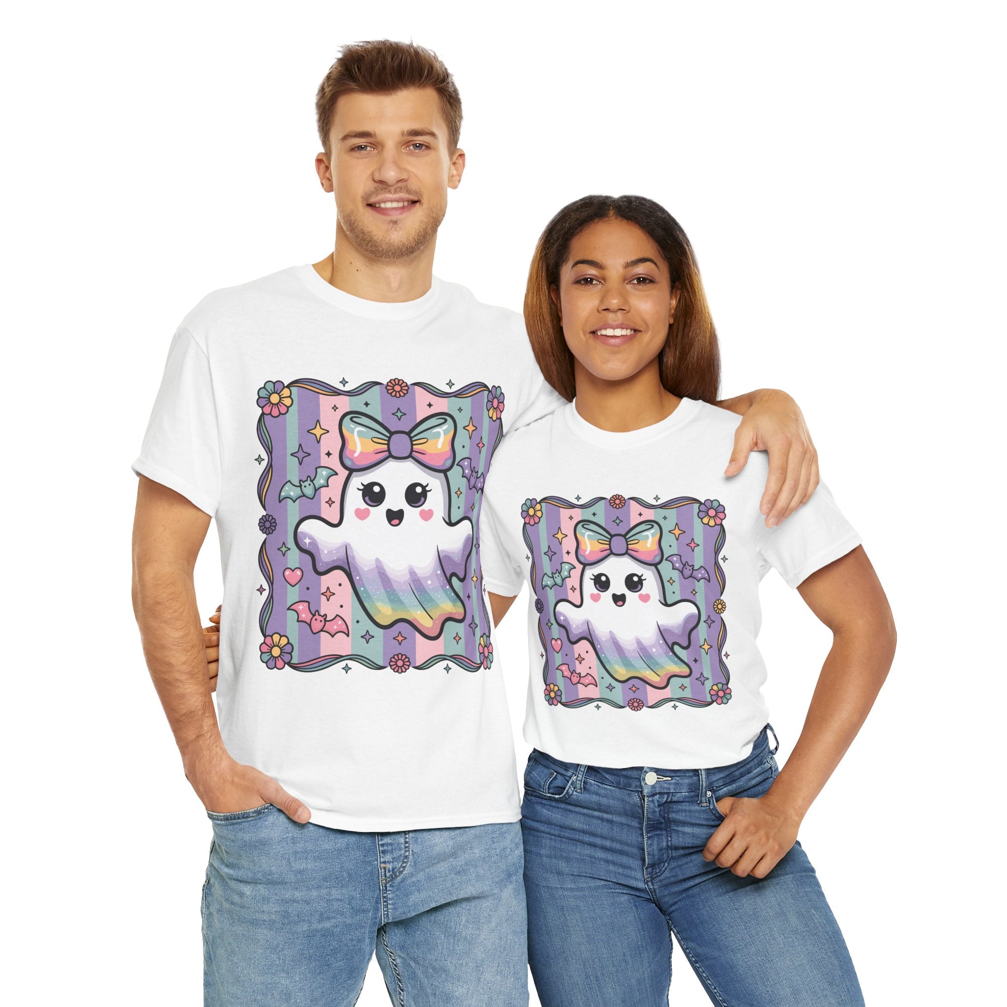 Pastel Ghost Rainbow Bow Unisex Cotton Tee