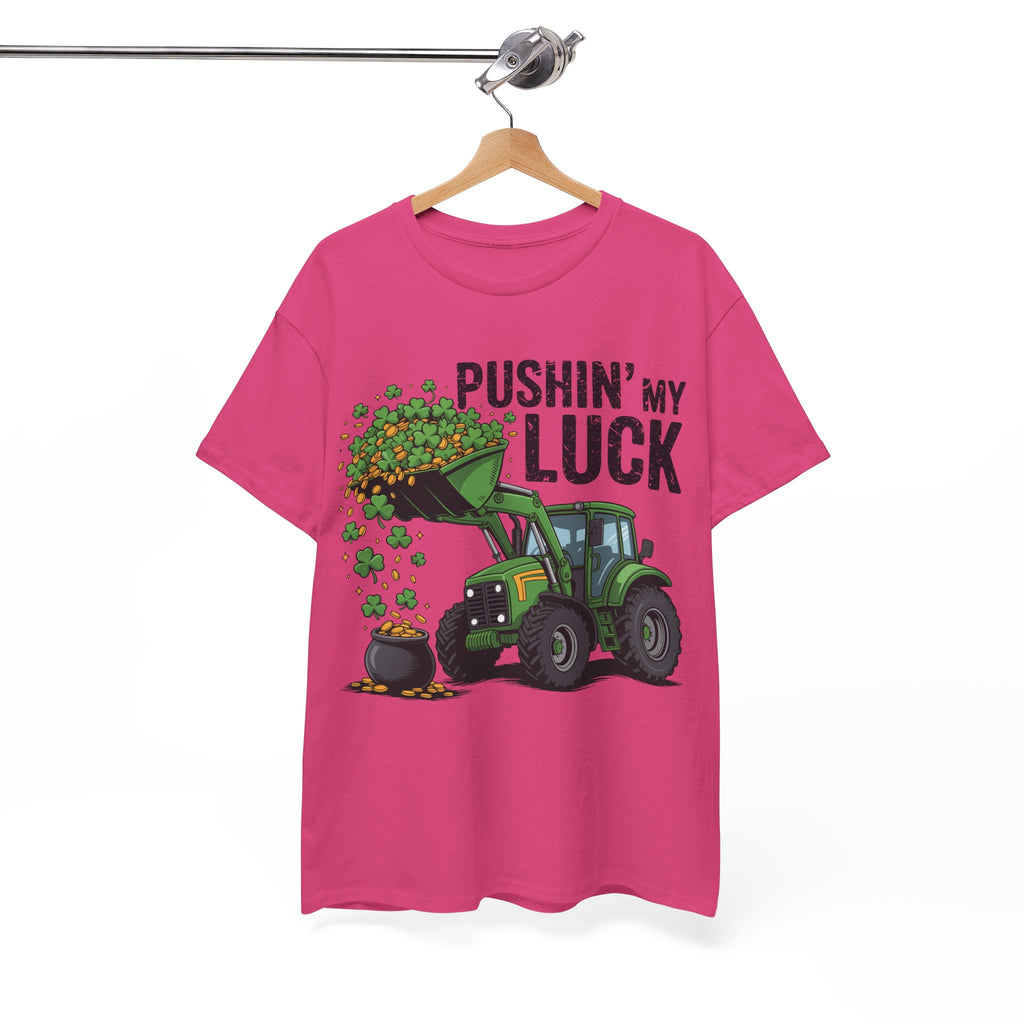 Pushin' My Luck Shamrock Tractor Tee — St. Patrick's Day Unisex Cotton T-Shirt