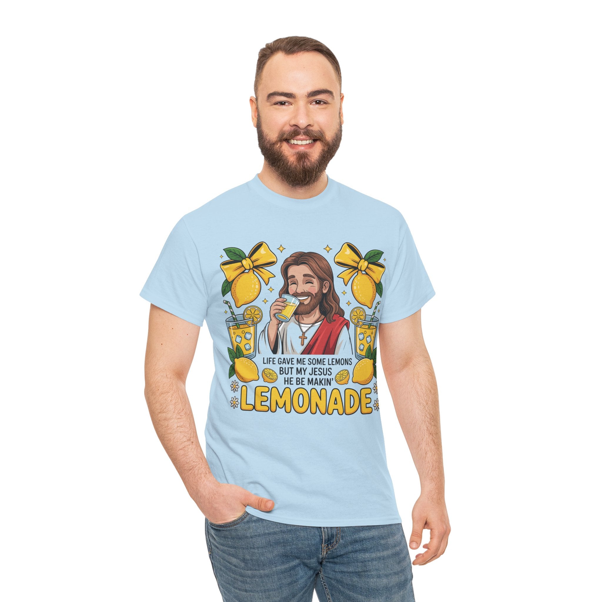 Jesus Drinking Lemonade T-Shirt — "Life Gave Me Some Lemons" Christian Unisex Cotton Tee