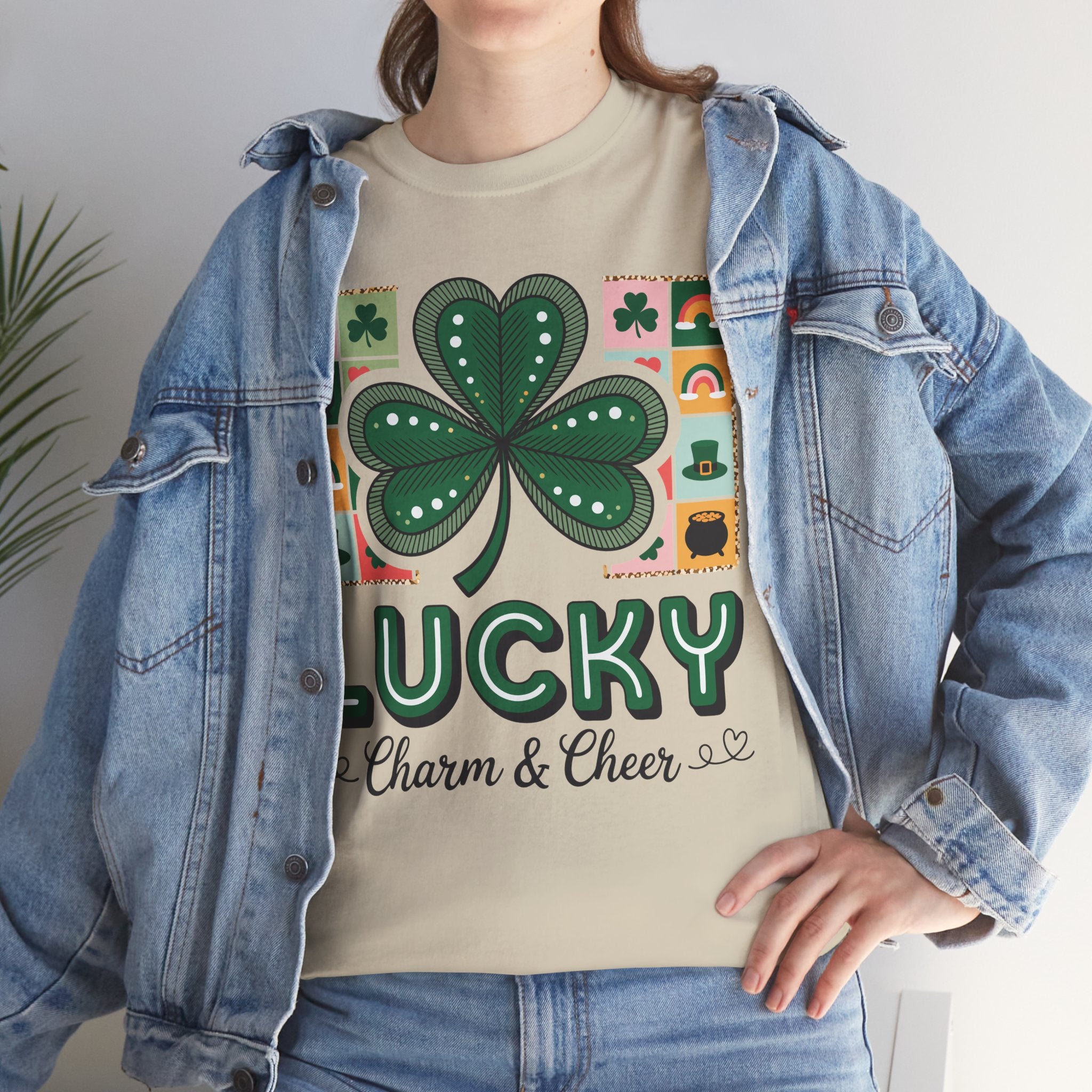 Lucky Charm & Cheer Clover Tee — Patchwork St. Patrick’s Day Unisex Cotton T-Shirt
