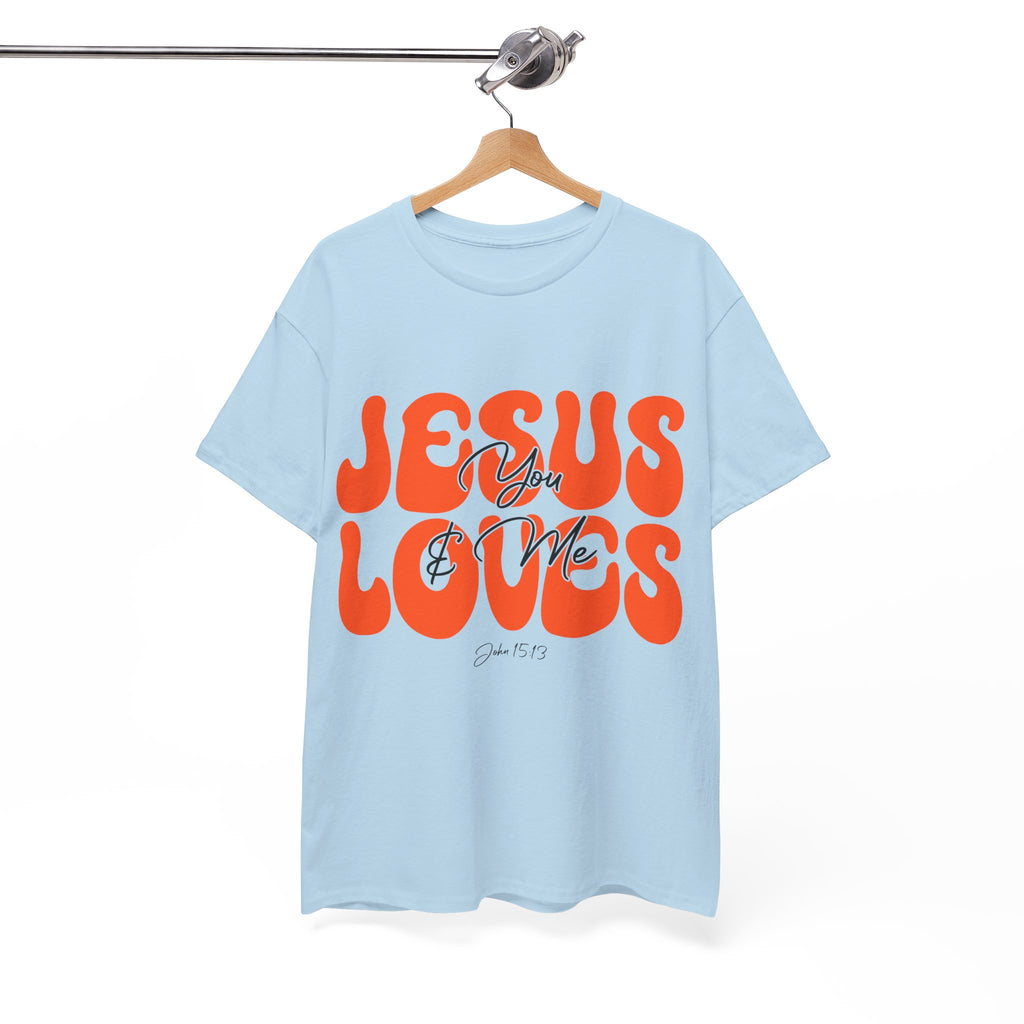 Jesus Loves You & Me Retro Tee — Playful Orange Bubbly Christian Unisex Cotton T-Shirt