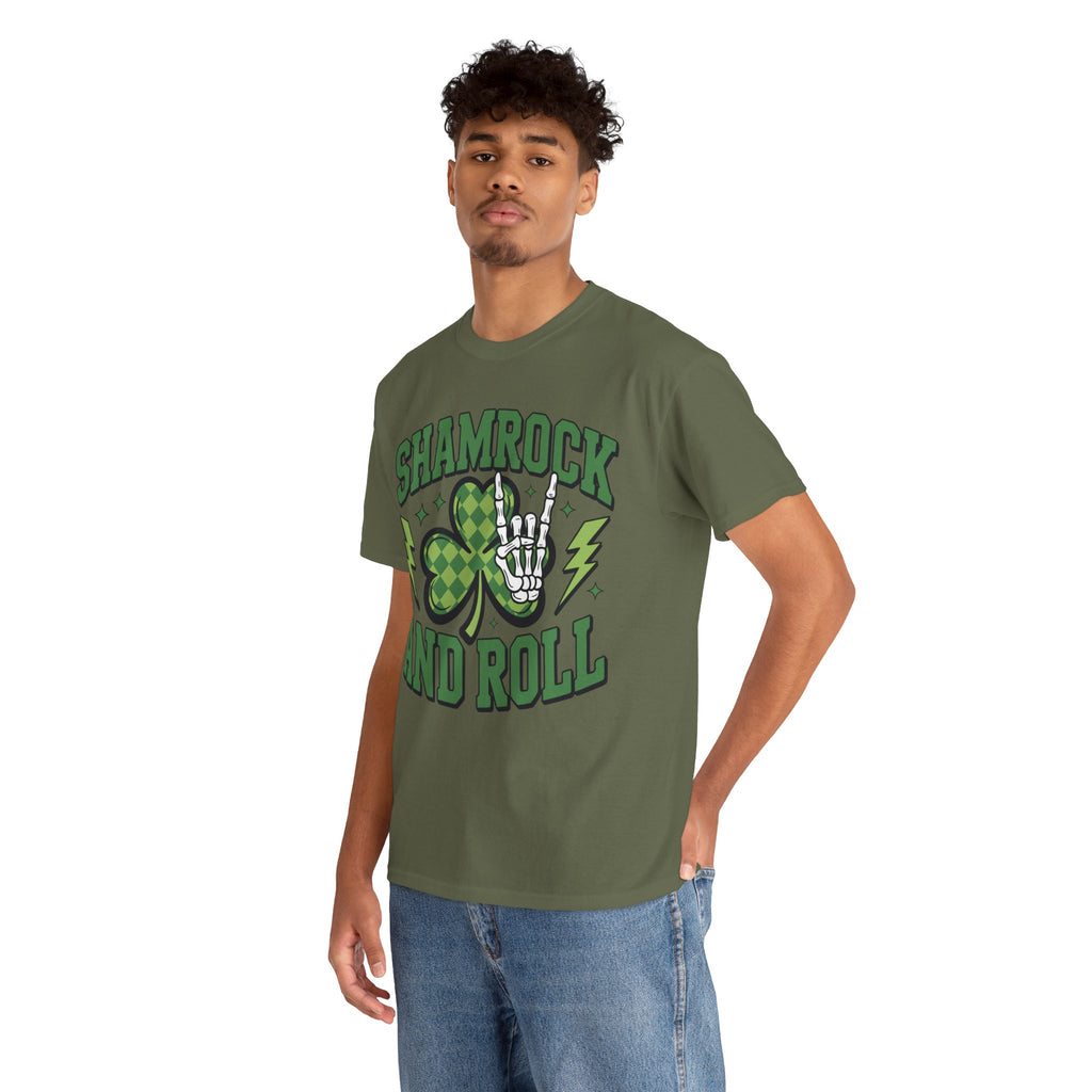 Shamrock and Roll Tee — Skeleton Hand & Lightning St. Patrick’s Rock Unisex Cotton Shirt