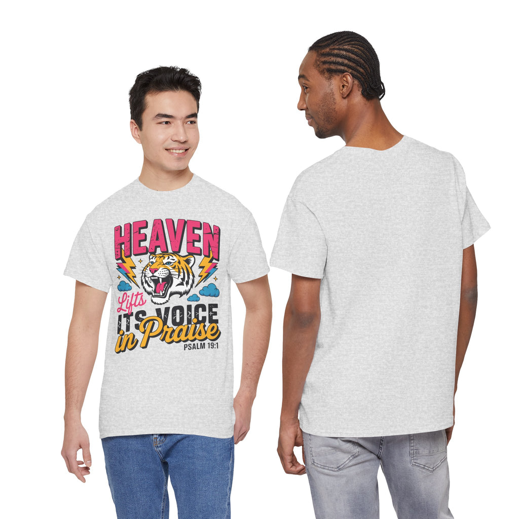 Psalm 19:1 Tiger Praise T-Shirt — Bold Christian Roaring Tiger Graphic.Unisex Cotton Tee