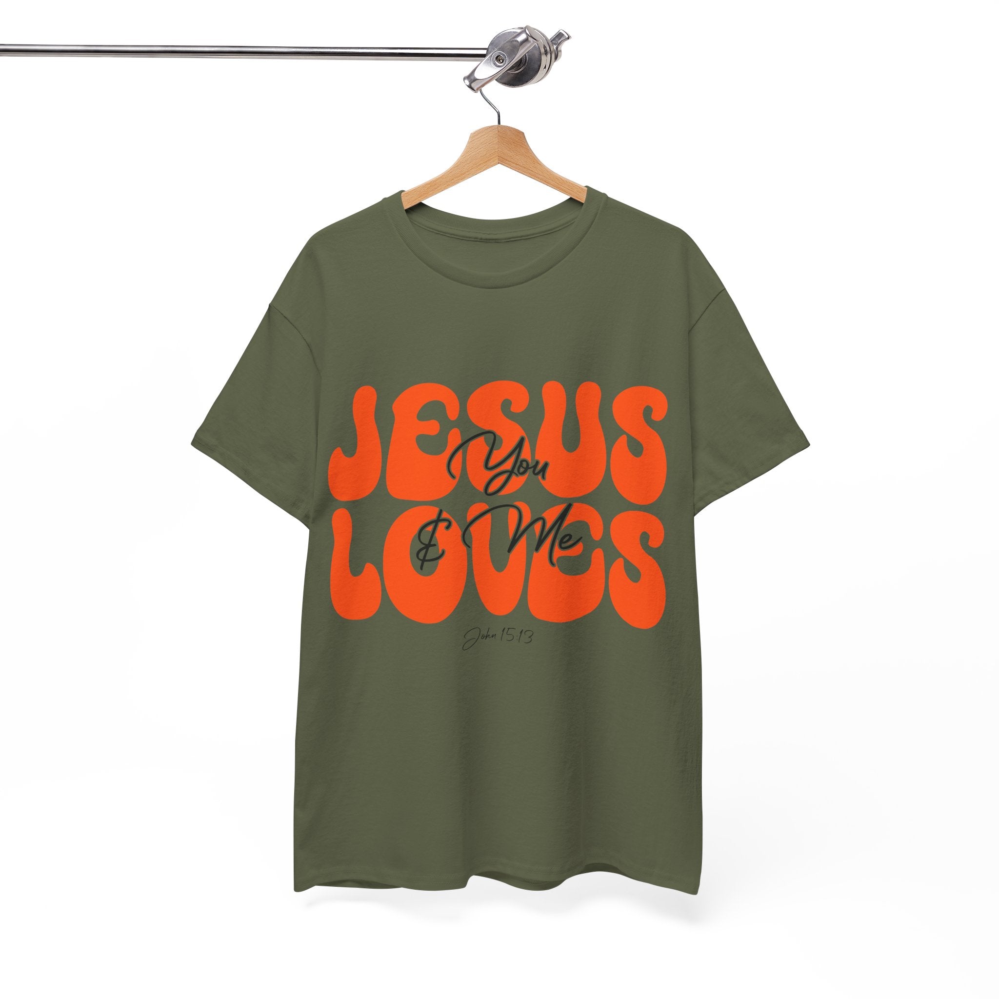 Jesus Loves You & Me Retro Tee — Playful Orange Bubbly Christian Unisex Cotton T-Shirt