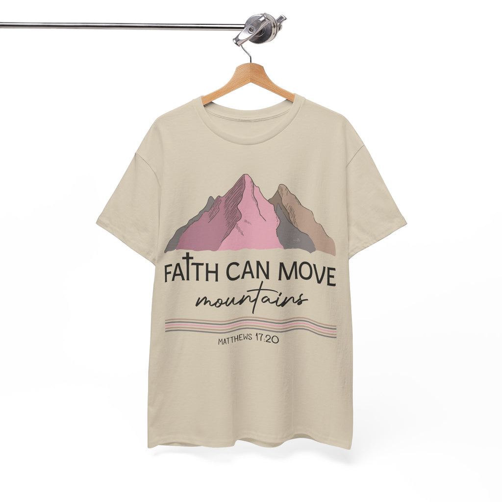 Faith Can Move Mountains Mountain Tee — Pastel Inspirational Christian Unisex Cotton T-Shirt