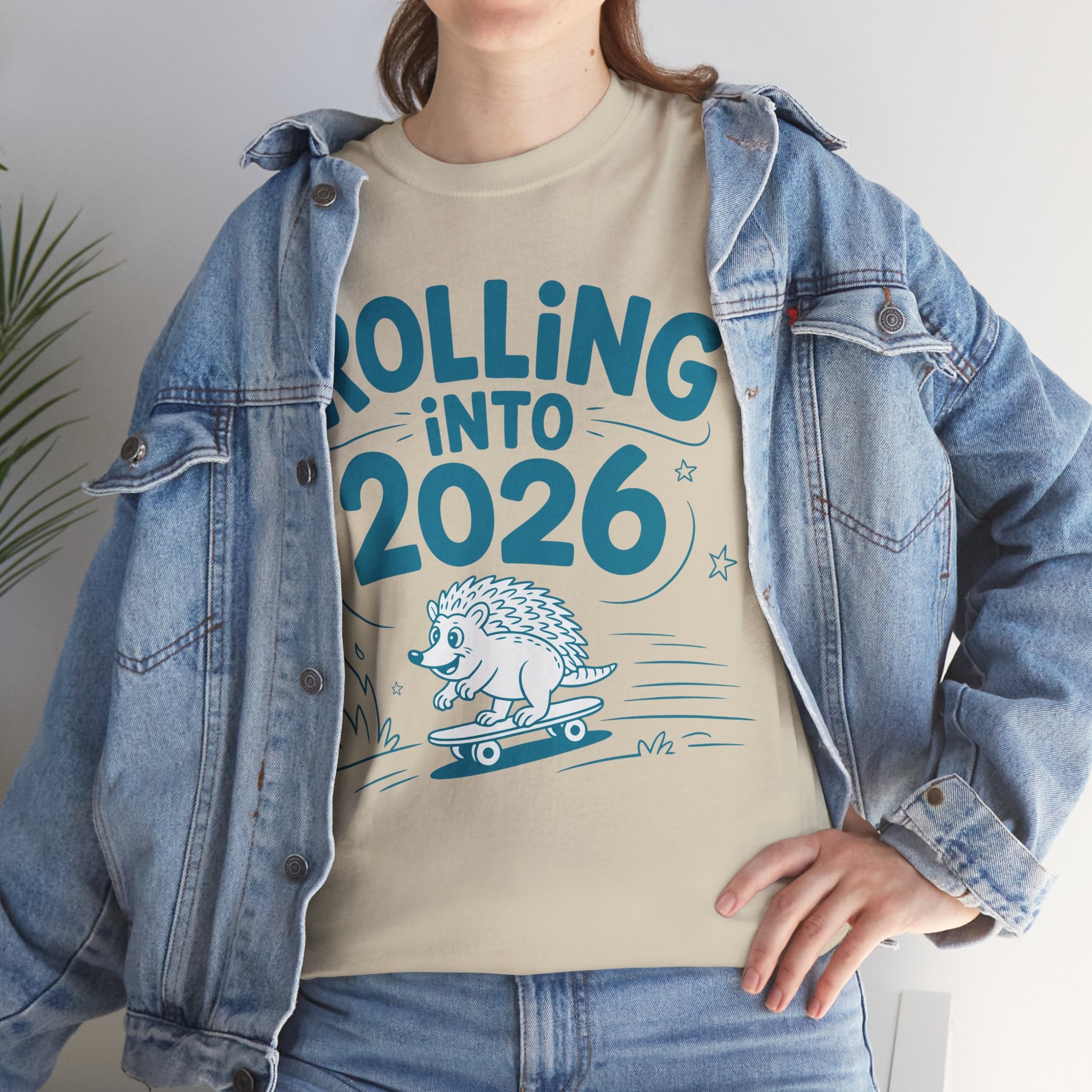 Rolling Into 2026 Hedgehog Skateboard Unisex Cotton Tee