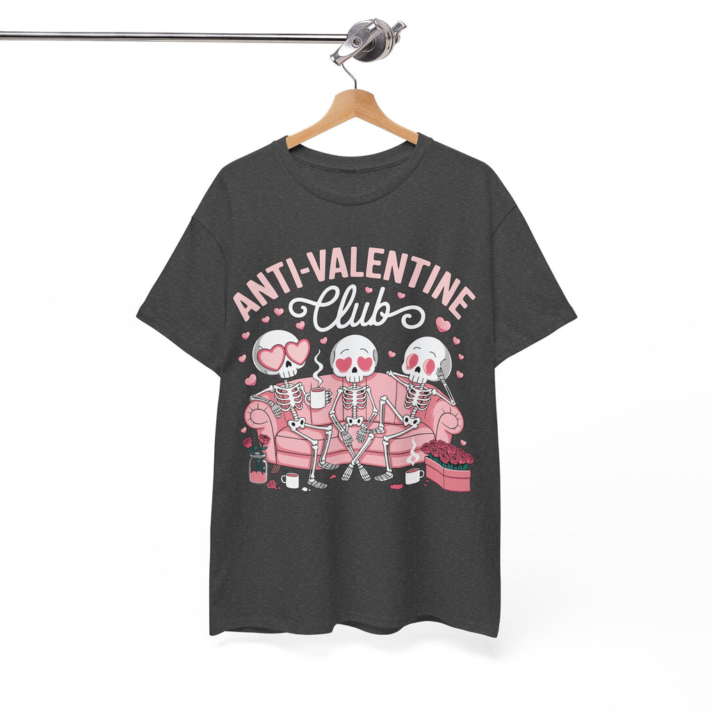 Anti-Valentine Club Skeleton Tee — Anti-Romance Pink Couch Graphic Unisex Cotton T-Shirt