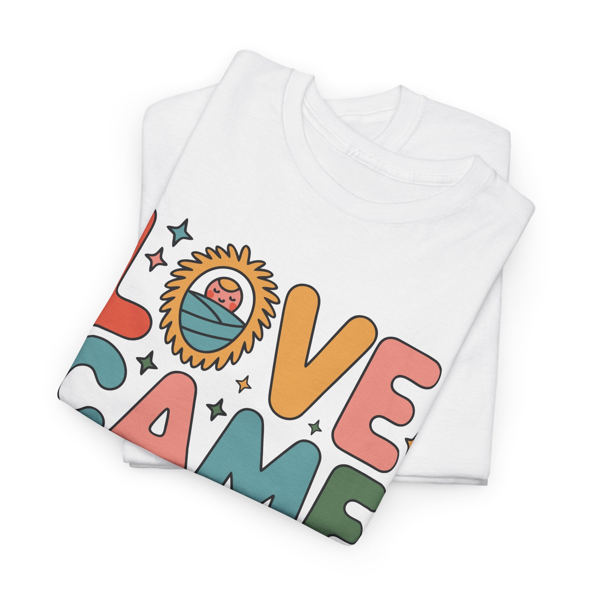 Love Came Down Christmas Tee — Baby Jesus Manger Angel (Luke 2:11)..Unisex Cotton Tee
