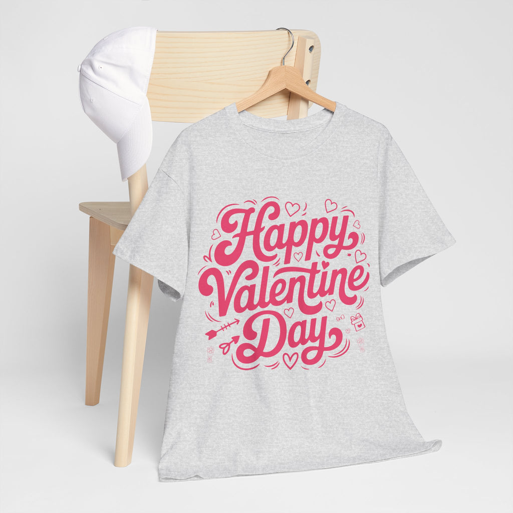 Happy Valentine Day Tee — Pink Heart & Love Icons Valentine's Unisex Cotton Shirt