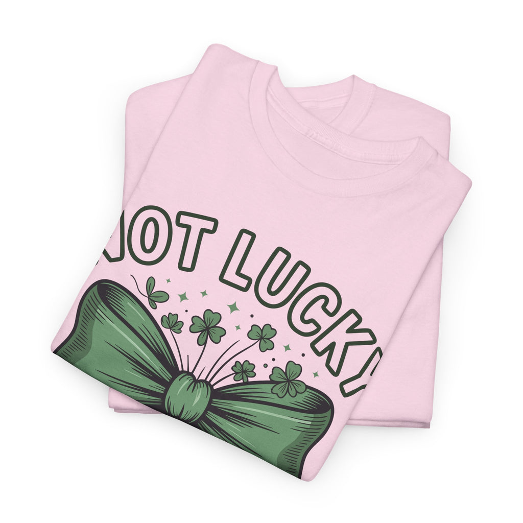 Not Lucky, Simply Blessed T-Shirt — Green Bow & Clovers St. Patrick’s Unisex Cotton Tee
