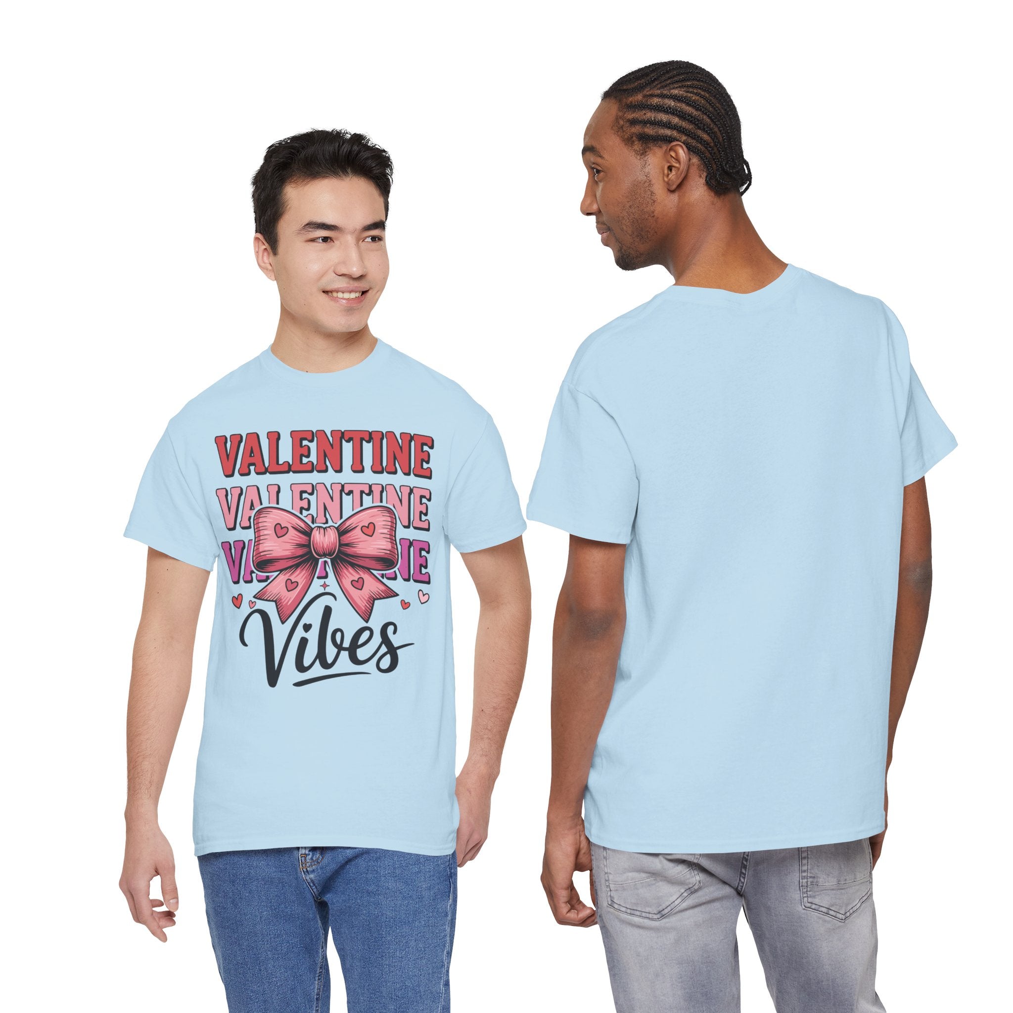 Valentine Vibes T-Shirt — Pink Bow Heart Graphic Unisex Cotton Tee