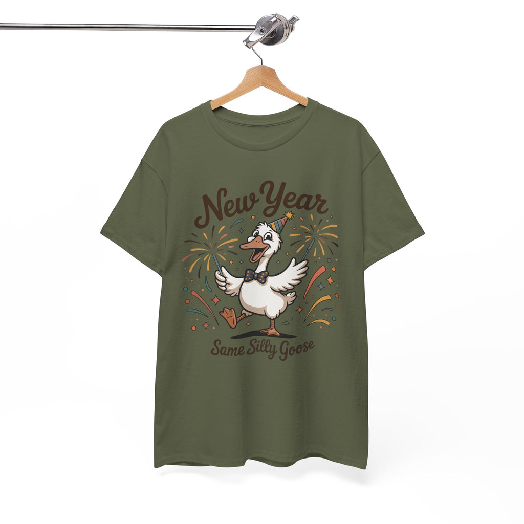 New Year Same Silly Goose T-Shirt — Party Goose Graphic Unisex Cotton Tee