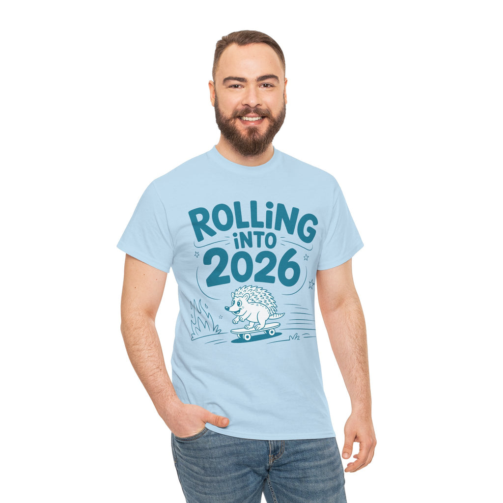 Rolling Into 2026 Hedgehog Skateboard Unisex Cotton Tee