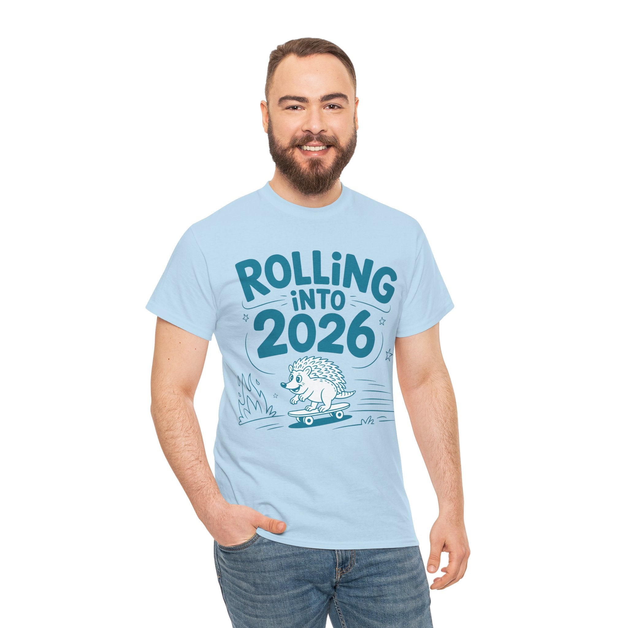 Rolling Into 2026 Hedgehog Skateboard Unisex Cotton Tee