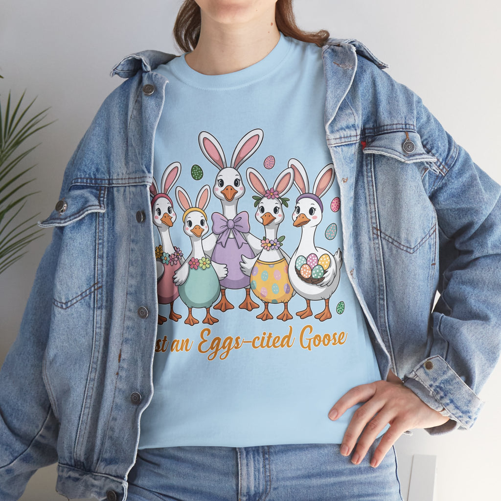 Just an Eggs-cited Goose Easter Tee — Funny Geese in Bunny Ears Unisex Cotton Tee