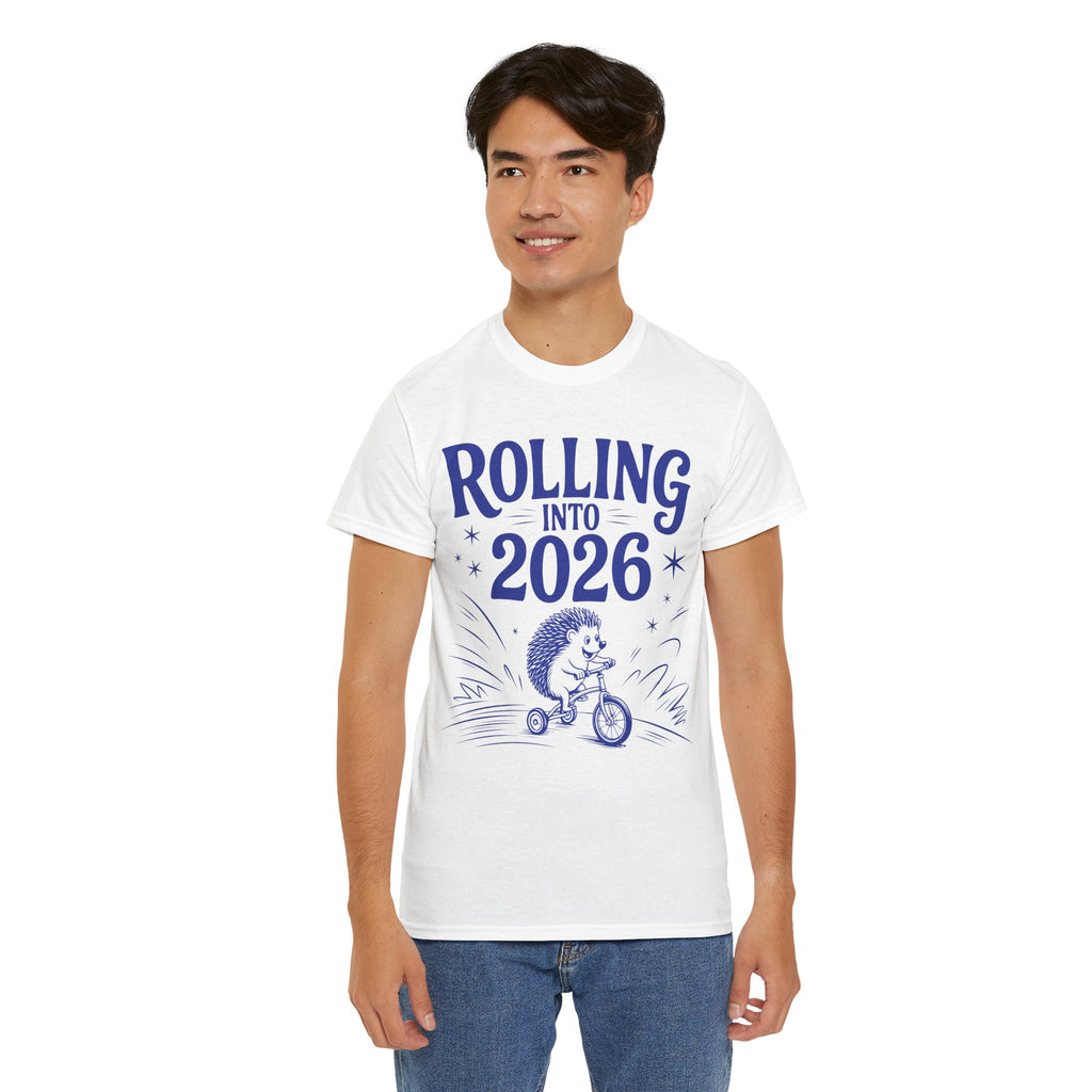 Rolling Into 2026 Hedgehog Tricycle Unisex Cotton Tee