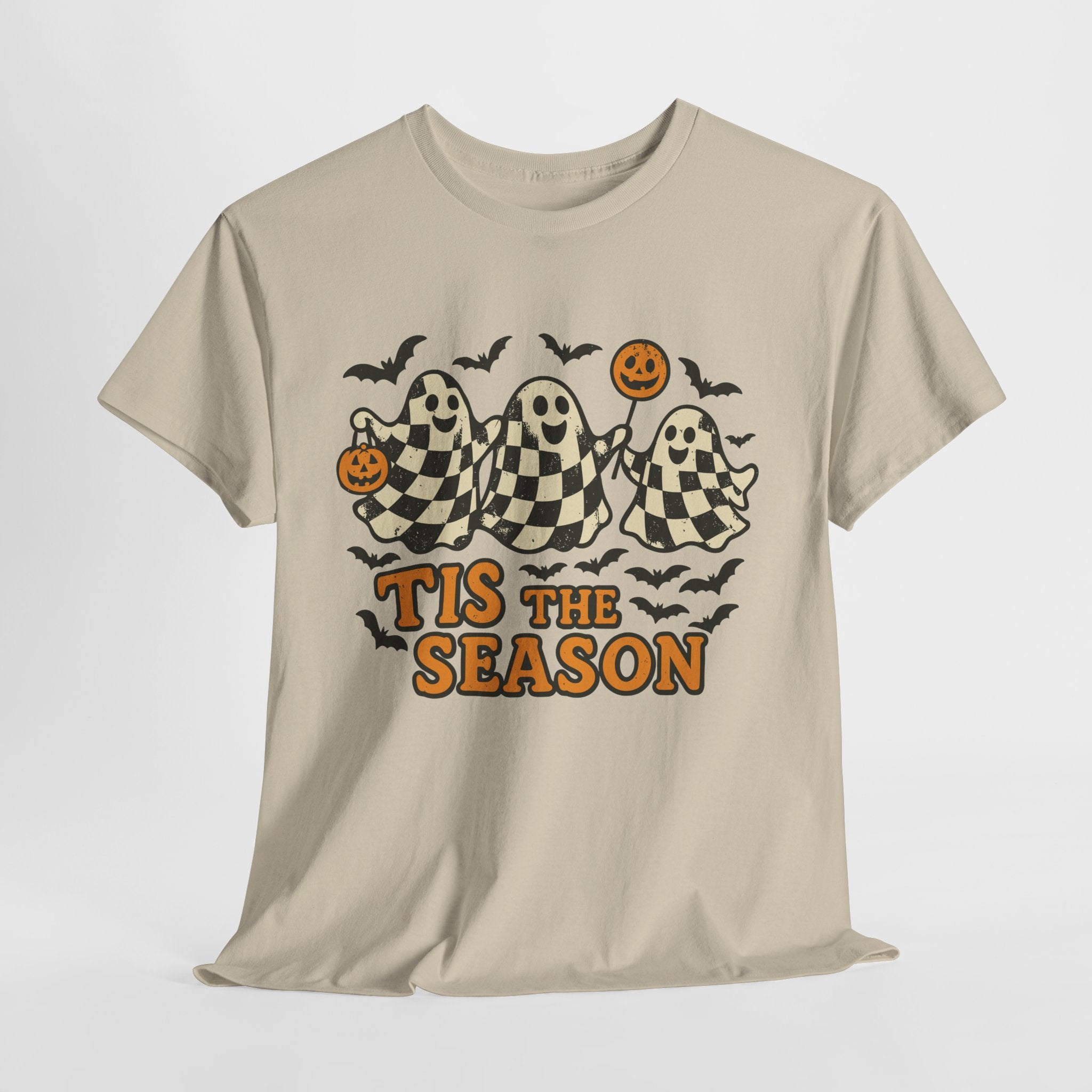 Halloween Ghosts Checker Pattern Unisex Cotton Tee
