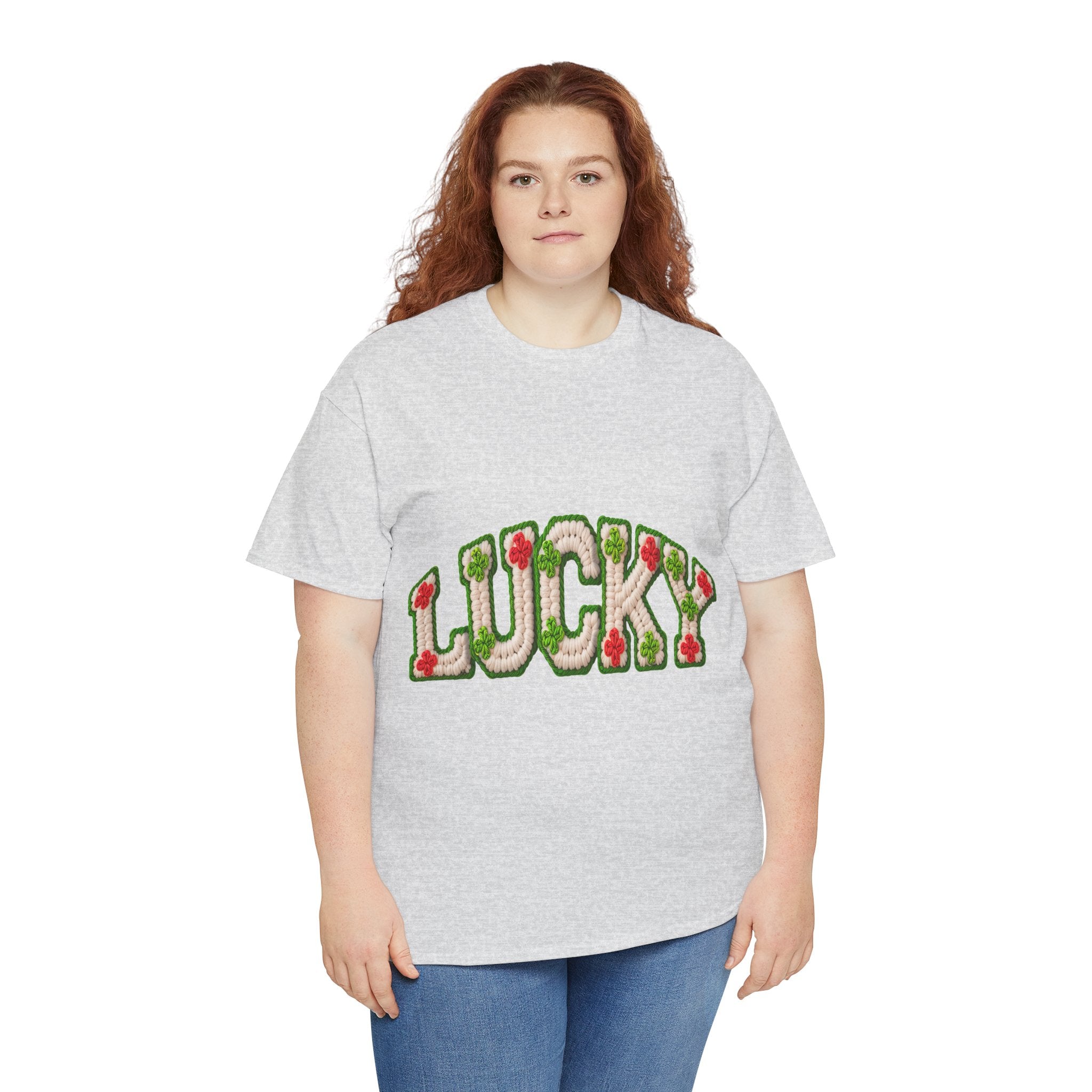 Lucky Crochet Clover T-Shirt — Faux-Yarn Embroidered St. Patrick’s Unisex Cotton Tee