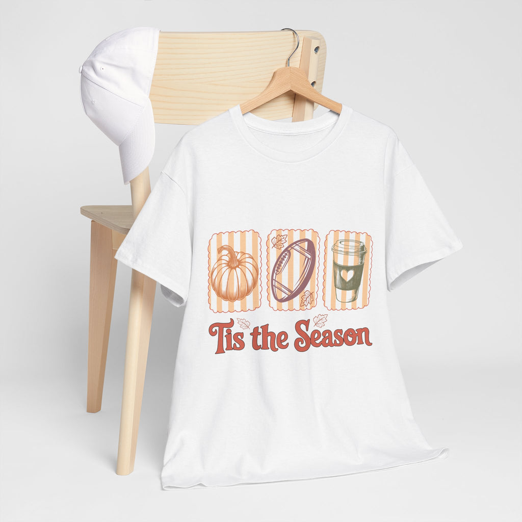 Tis the Season Pumpkin, Football & Coffee Fall Unisex Cotton T-Shirt