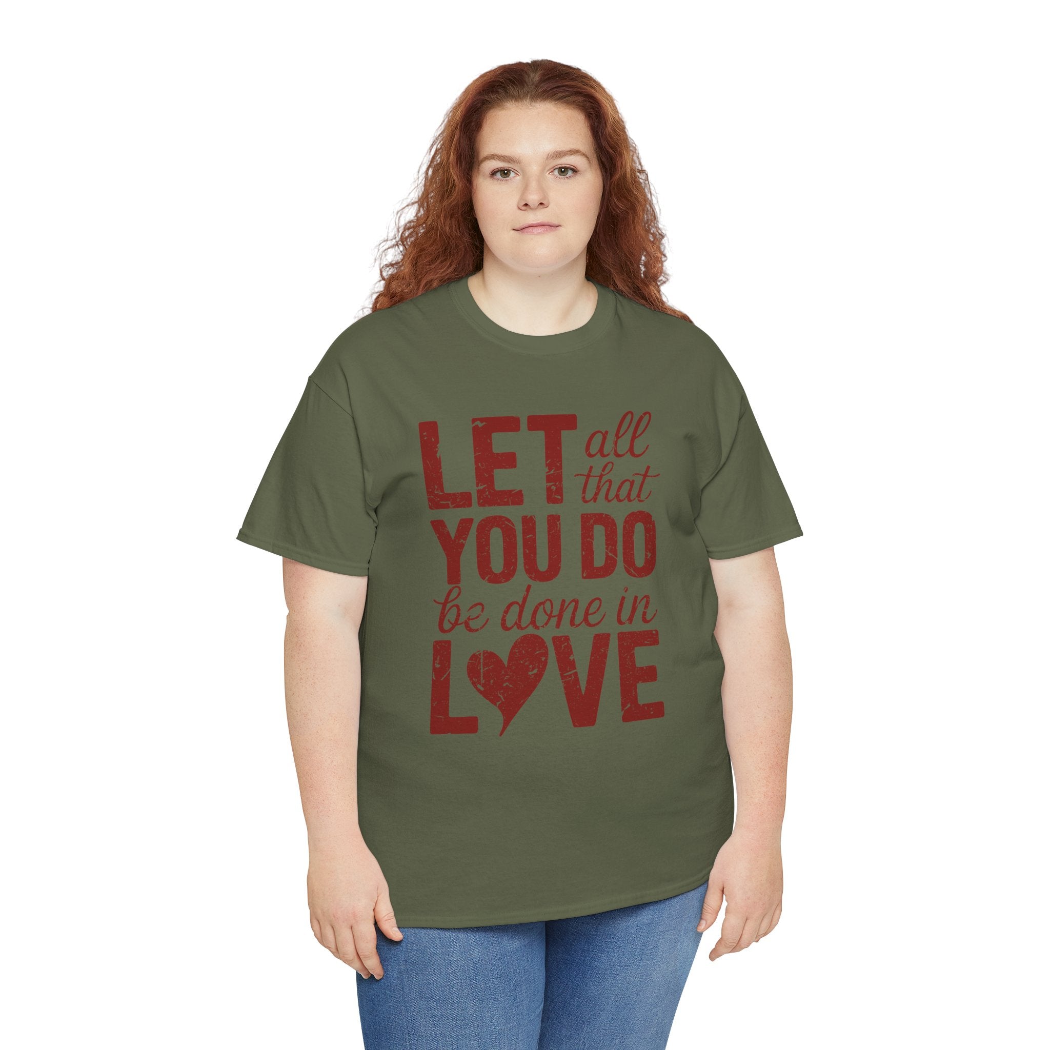 Let All That You Do Be Done In Love T-Shirt — Rustic Red Typography Unisex Cotton Tee