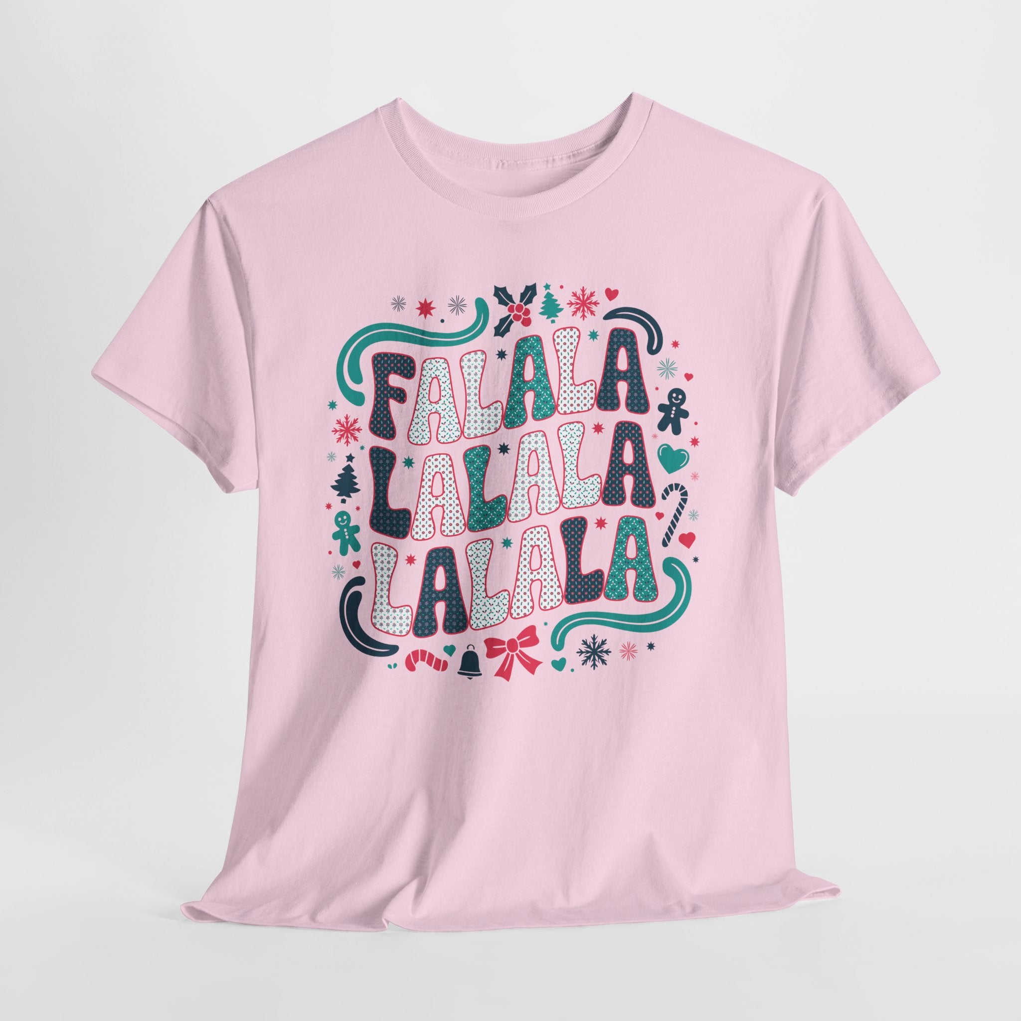 Fa La La La La Christmas T-Shirt — Festive Candy Cane & Gingerbread Holiday Unisex Cotton Tee