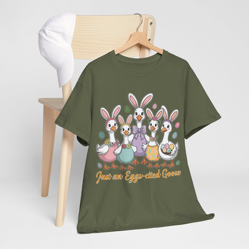 Just an Eggs-cited Goose Easter Tee — Funny Geese in Bunny Ears Unisex Cotton Tee