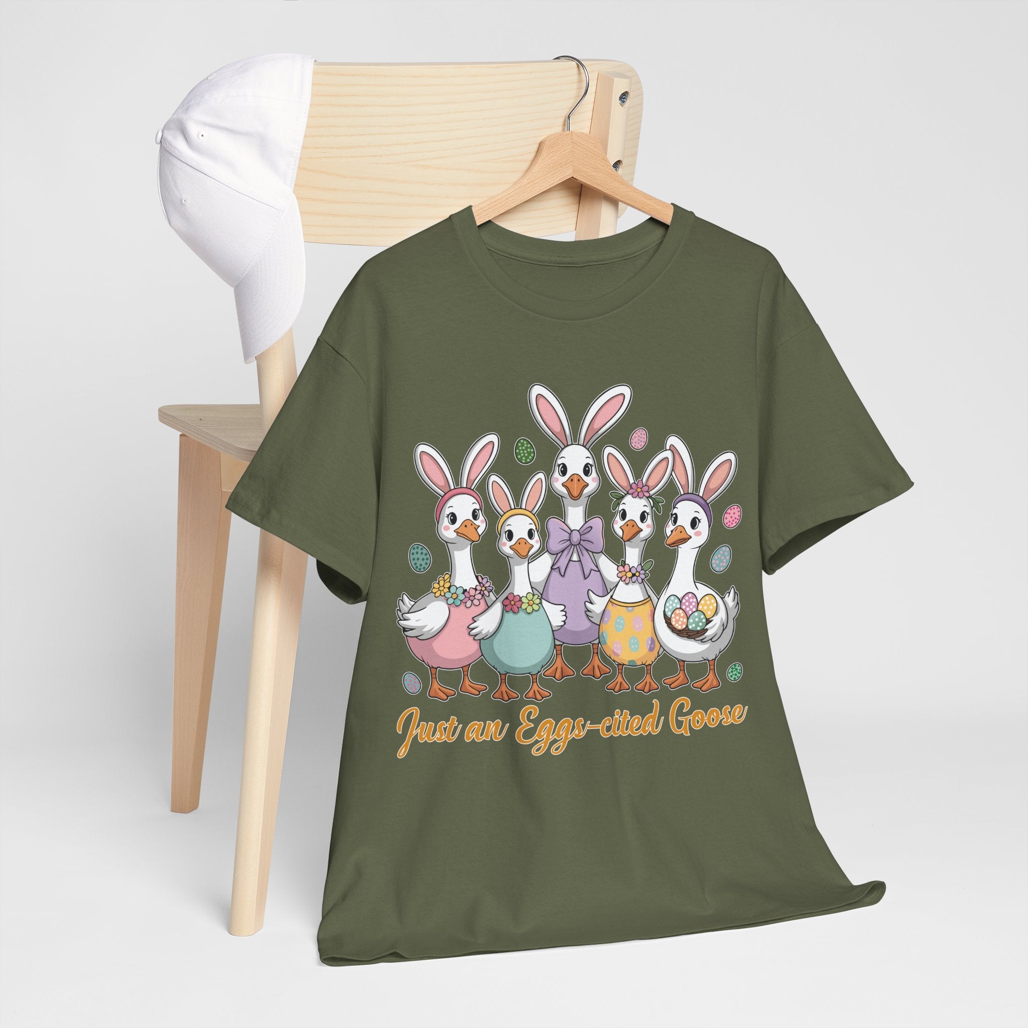 Just an Eggs-cited Goose Easter Tee — Funny Geese in Bunny Ears Unisex Cotton Tee
