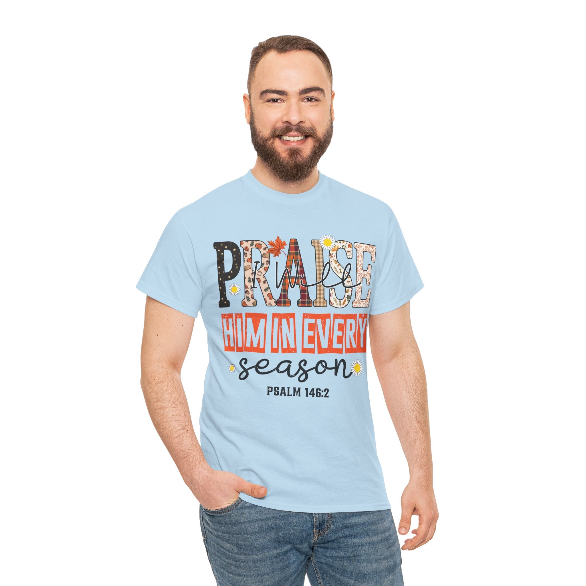 Praise Him In Every Tee — Fall Daisies & Leaf Floral Graphic Unisex Cotton T-Shirt