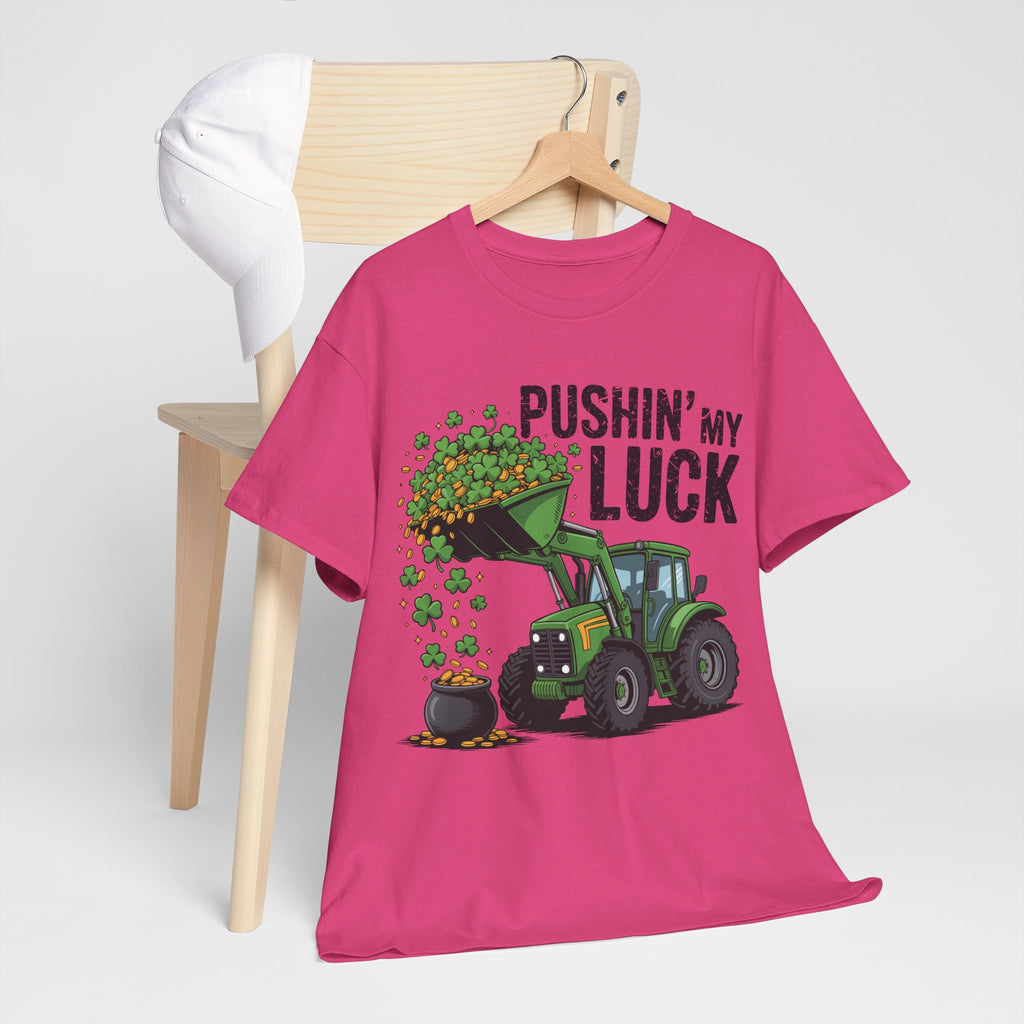 Pushin' My Luck Shamrock Tractor Tee — St. Patrick's Day Unisex Cotton T-Shirt