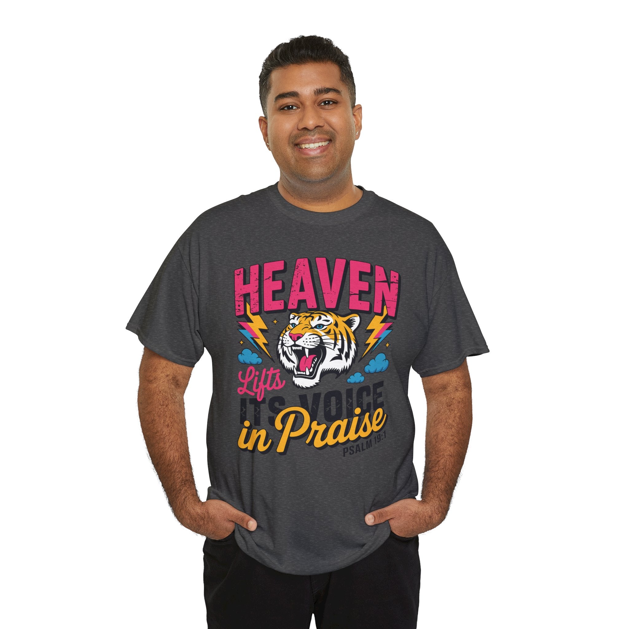 Psalm 19:1 Tiger Praise T-Shirt — Bold Christian Roaring Tiger Graphic.Unisex Cotton Tee