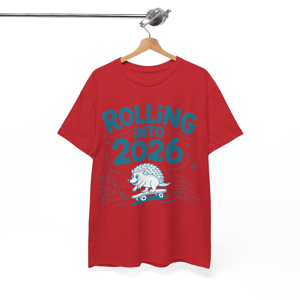 Rolling Into 2026 Hedgehog Skateboard Unisex Cotton Tee