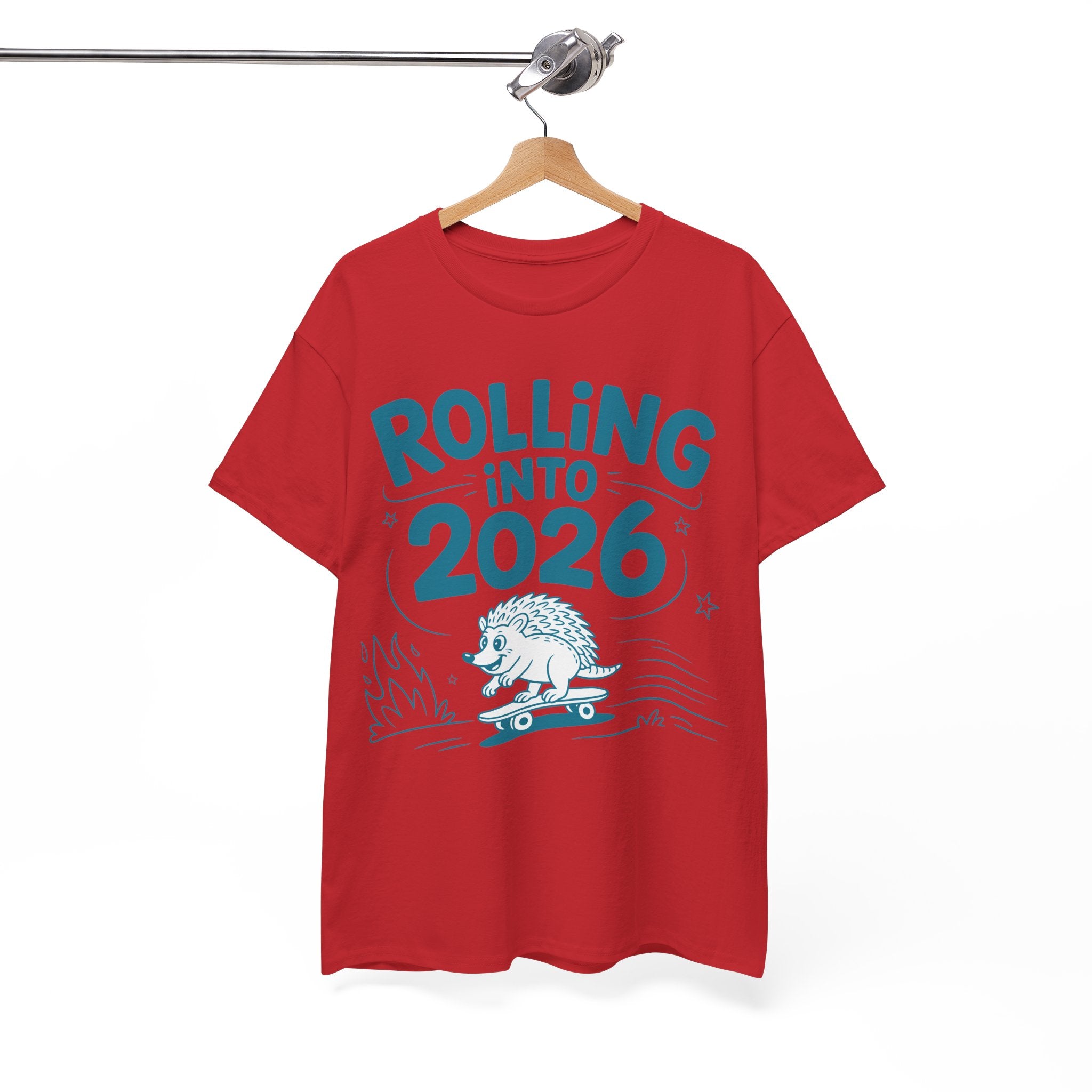 Rolling Into 2026 Hedgehog Skateboard Unisex Cotton Tee