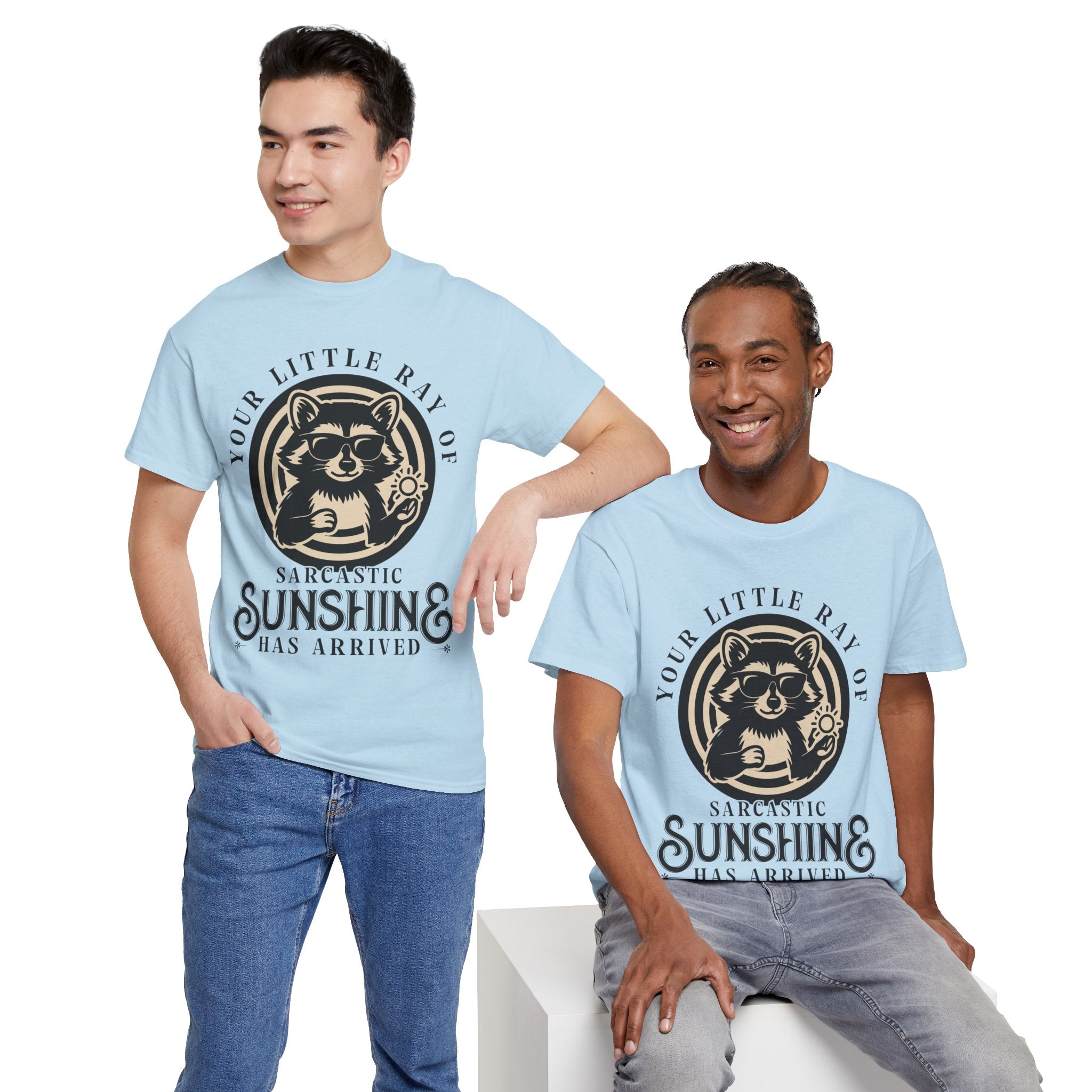 Cool Raccoon Sunglasses T-Shirt — Raccoon Holding Sun Graphic Unisex Cotton Tee